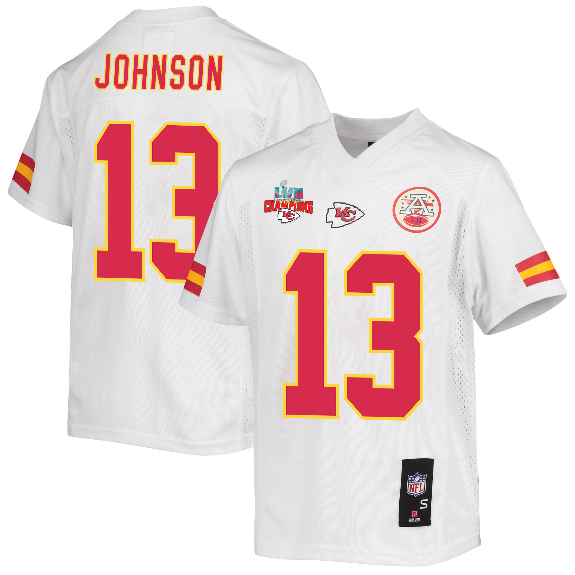 Nazeeh Johnson 13 Kansas City Chiefs Super Bowl LVII Champions 3 Stars Youth Game Jersey - White