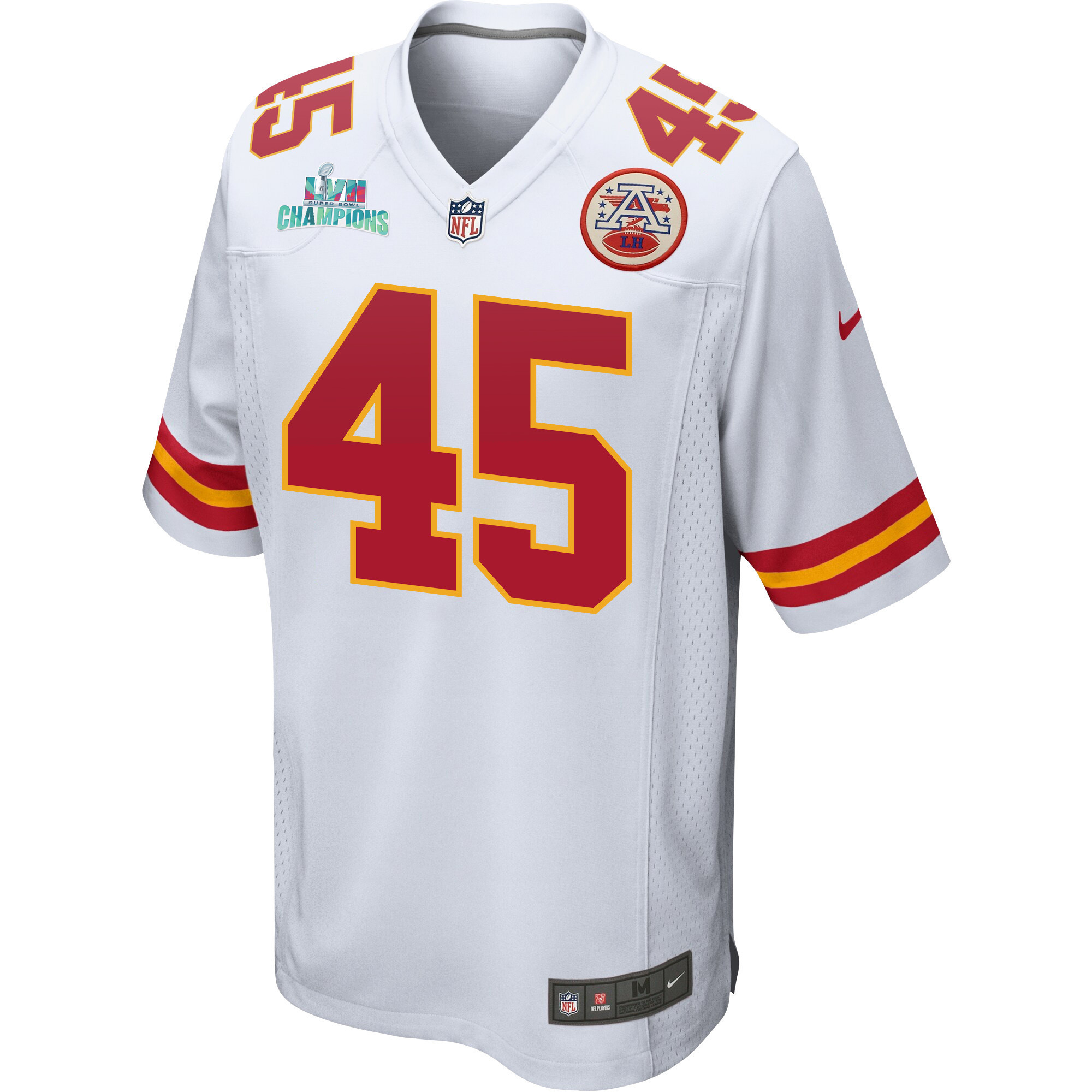 Michael Burton 45 Kansas City Chiefs Super Bowl LVII Champions Men Game Jersey - White