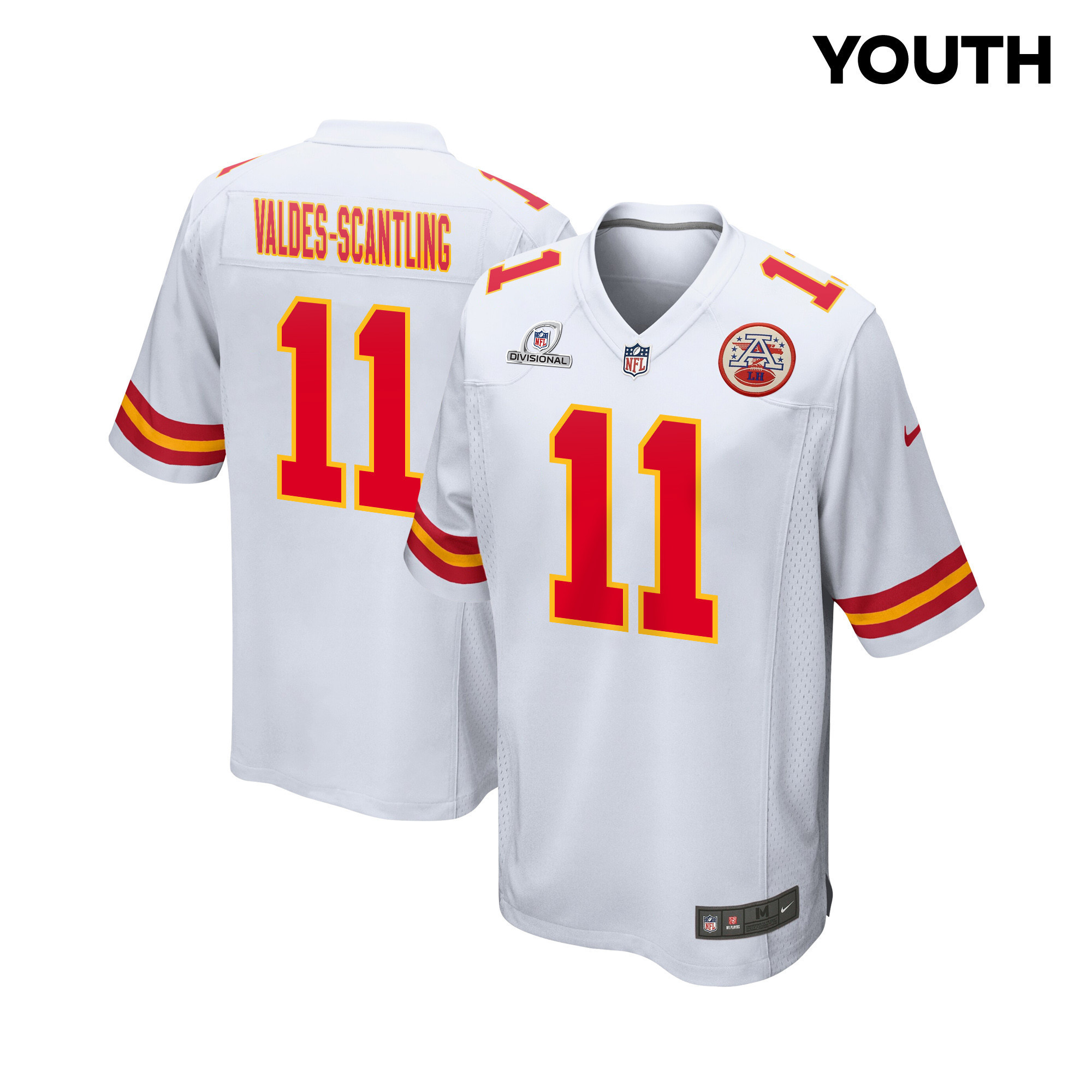 Marquez Valdes-Scantling 11 Kansas City Chiefs Super Bowl LVIII Patch Game YOUTH Jersey - White