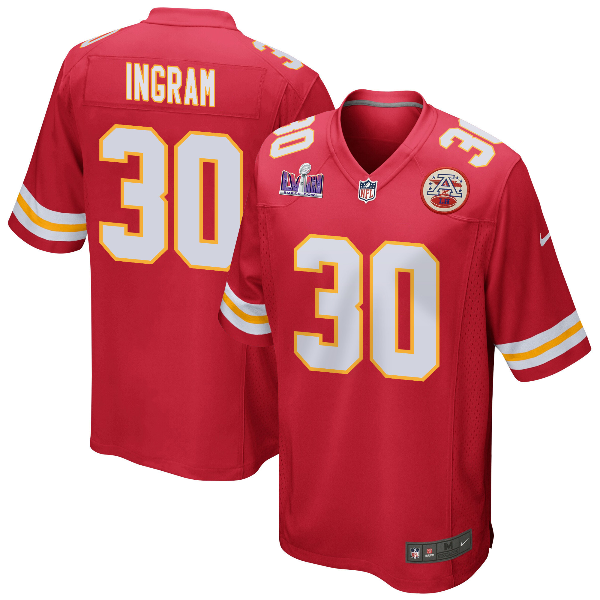 Keaontay Ingram 30 Kansas City Chiefs Super Bowl LVIII Patch Game Men Jersey - Red