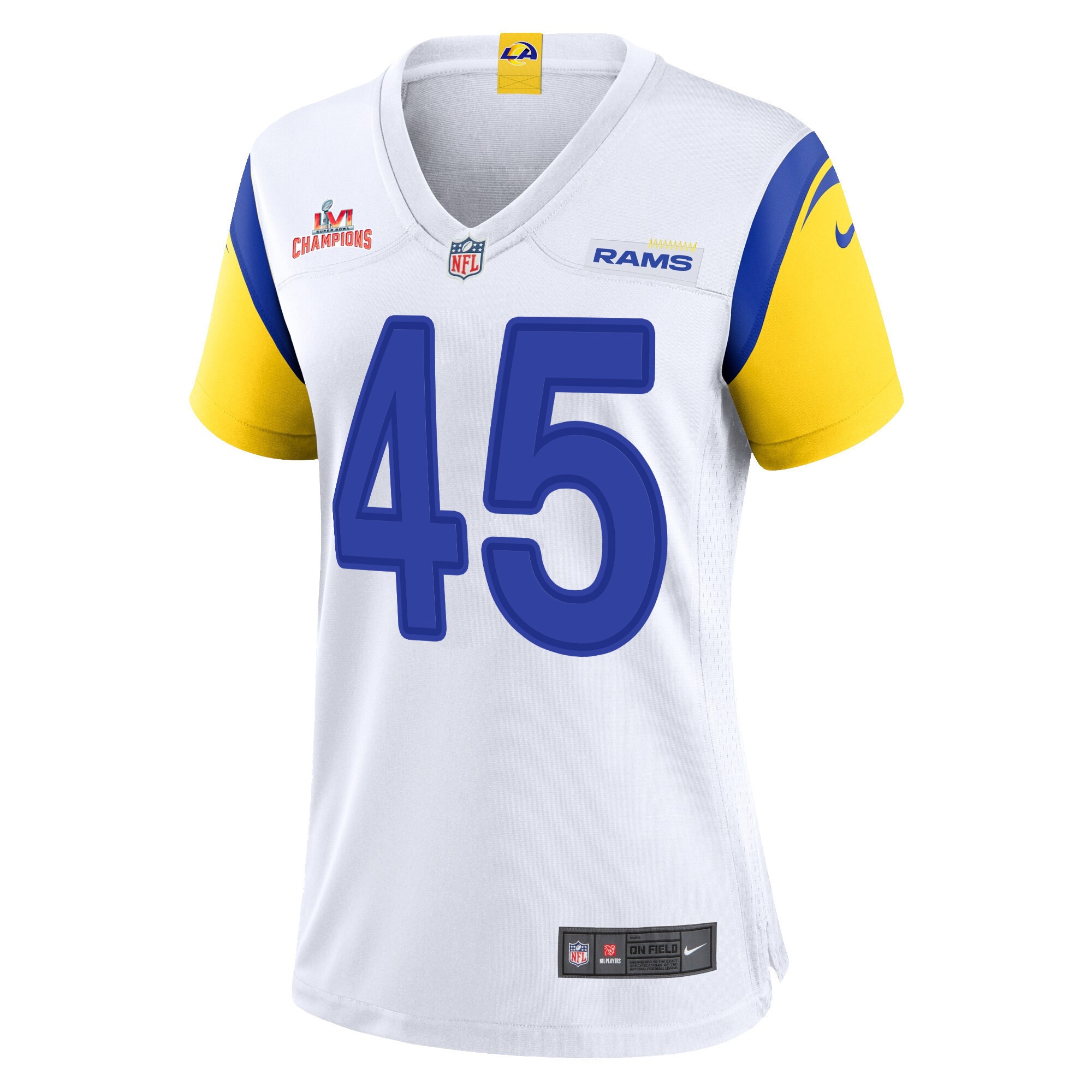Super Bowl LVI Champions Los Angeles Rams Ogbonnia Okoronkwo 45 White Women's Jersey Jersey