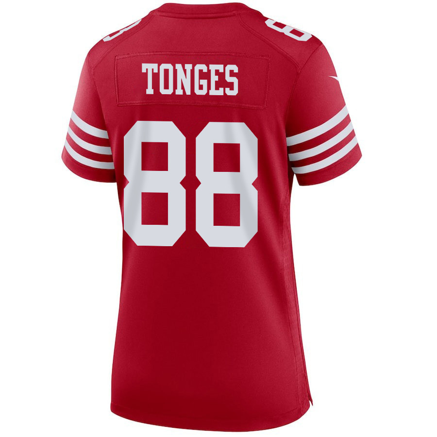 Jake Tonges 88 San Francisco 49ers Super Bowl LVIII Patch Game Women Jersey - Scarlet