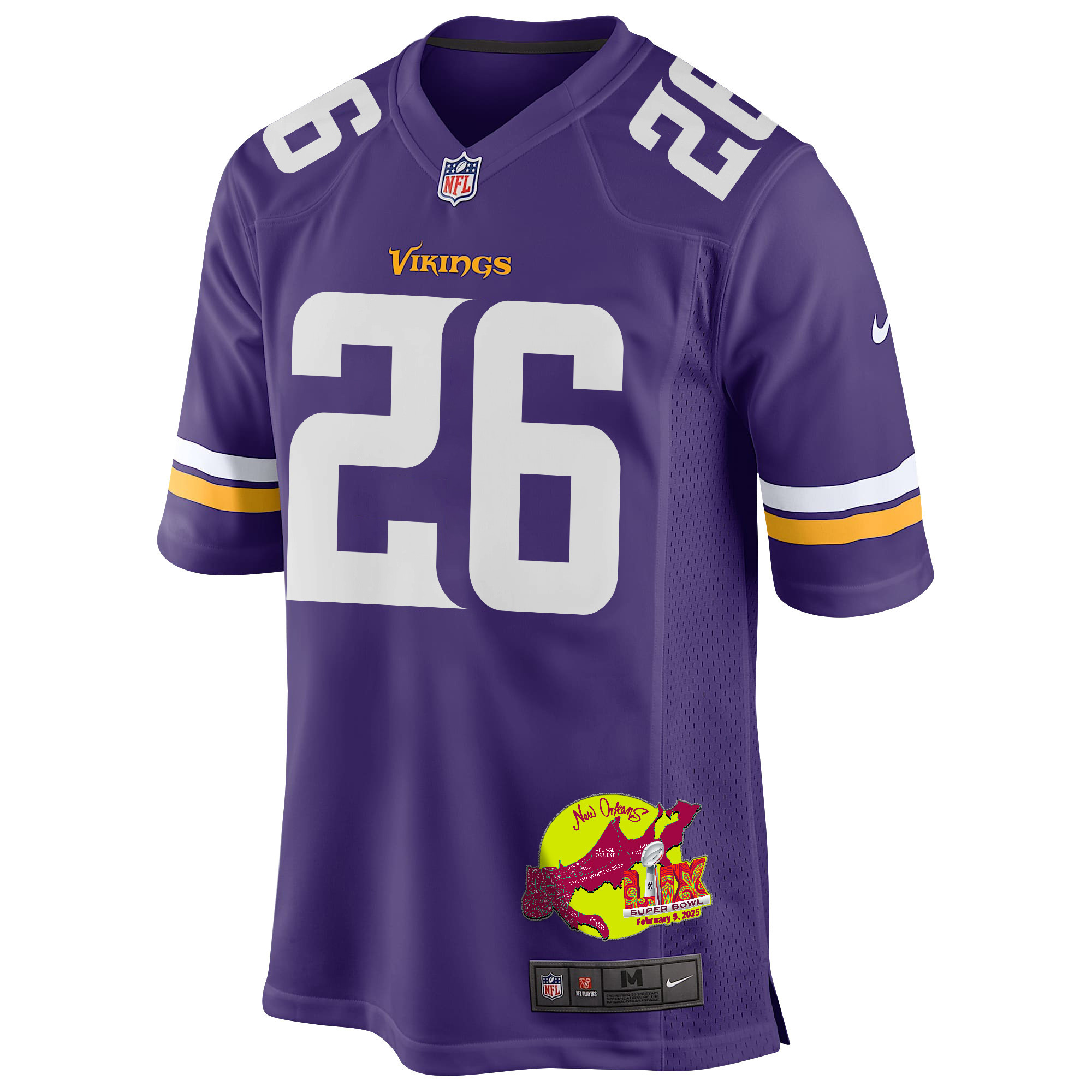 Theo Jackson 26 Minnesota Vikings Super Bowl LIX New Orleans Patch Game Men Jersey - Purple