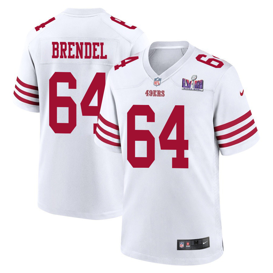 Jake Brendel 64 San Francisco 49ers Super Bowl LVIII Patch Game Men Jersey - White