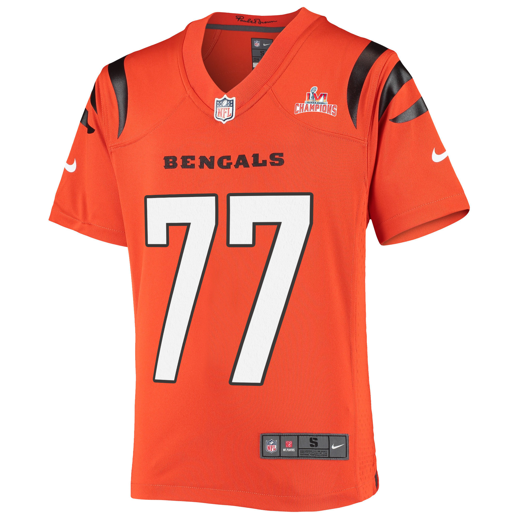 Super Bowl LVI Champions Cincinnati Bengals Hakeem Adeniji 77 Orange Youth's Jersey Jersey