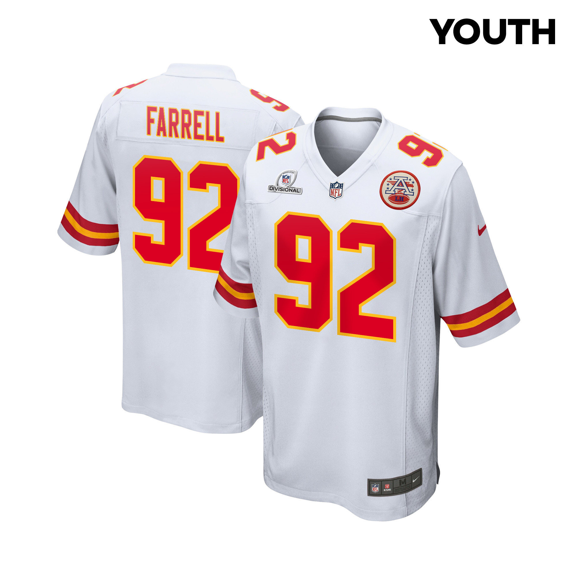 Neil Farrell 92 Kansas City Chiefs Super Bowl LVIII Patch Game YOUTH Jersey - White
