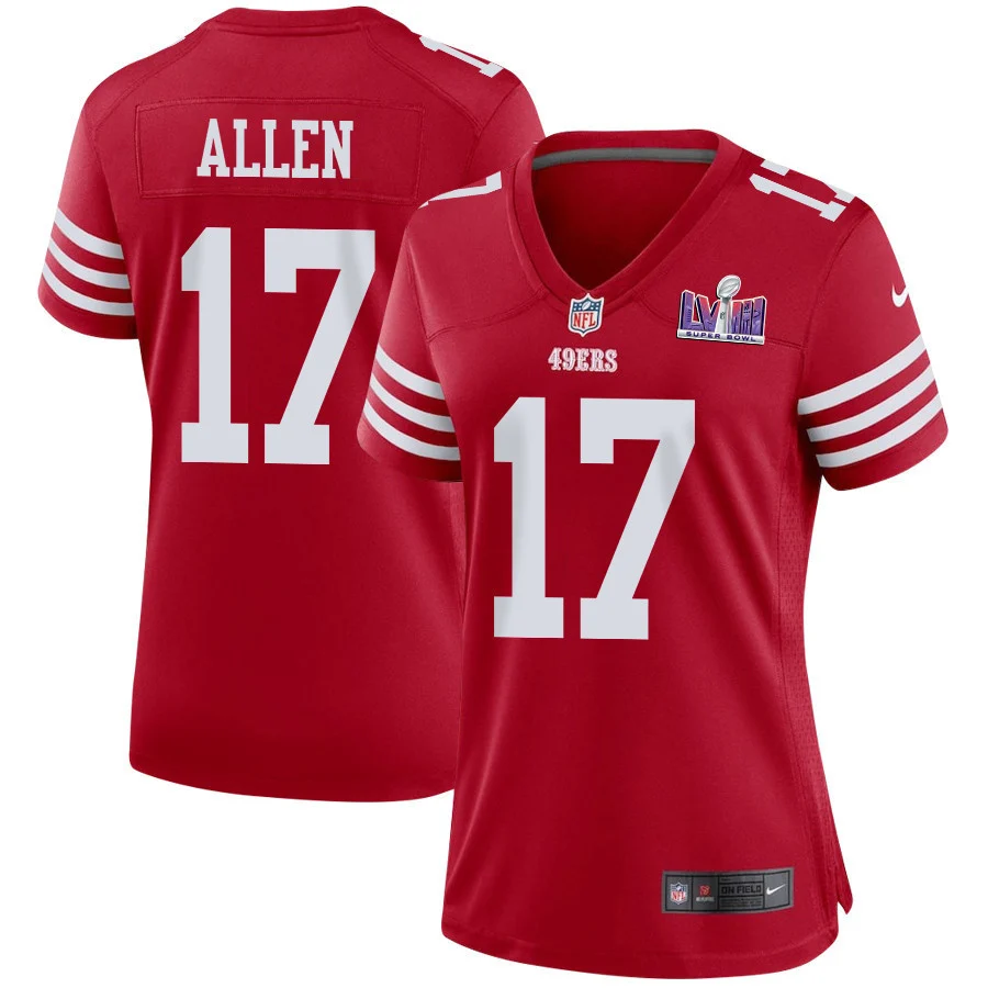 Brandon Allen 17 San Francisco 49ers Super Bowl LVIII Patch Game Women Jersey - Scarlet