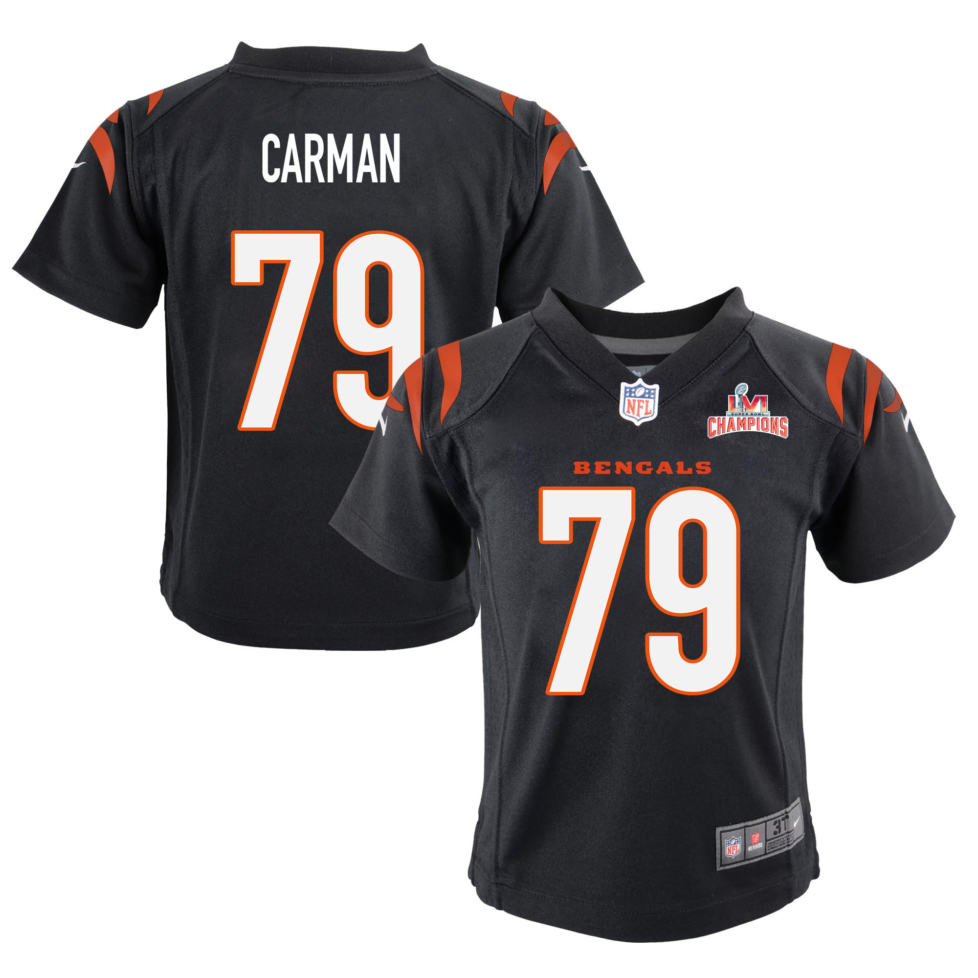 Super Bowl LVI Champions Cincinnati Bengals Jackson Carman 79 Black Youth's Jersey Jersey