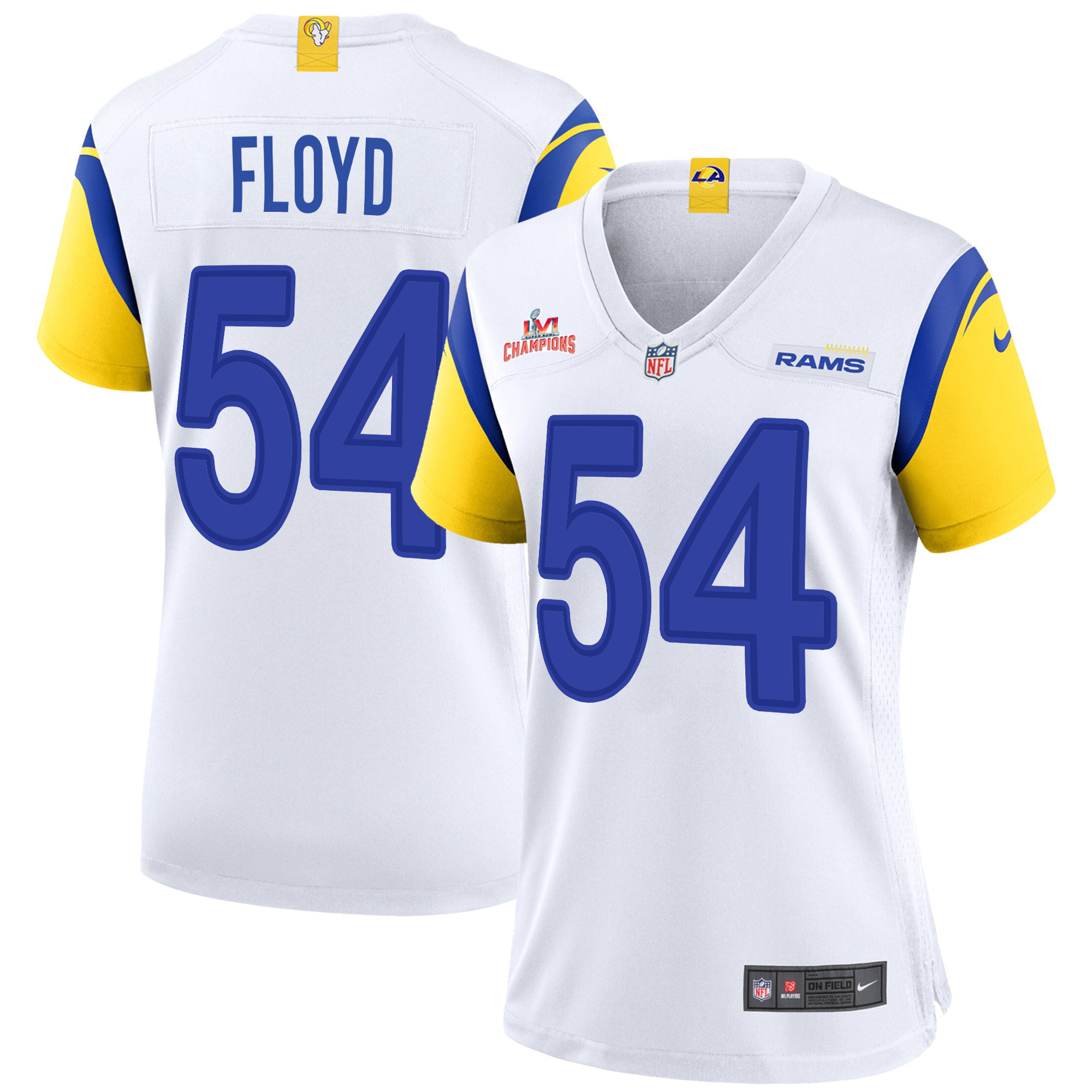 Super Bowl LVI Champions Los Angeles Rams Leonard Floyd 54 White Women's Jersey Jersey