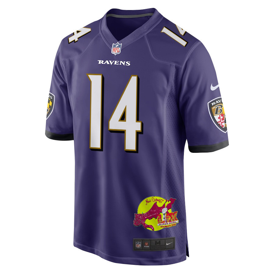 Kyle Hamilton 14 Baltimore Ravens Super Bowl LIX New Orleans Patch Game Men Jersey - Purple
