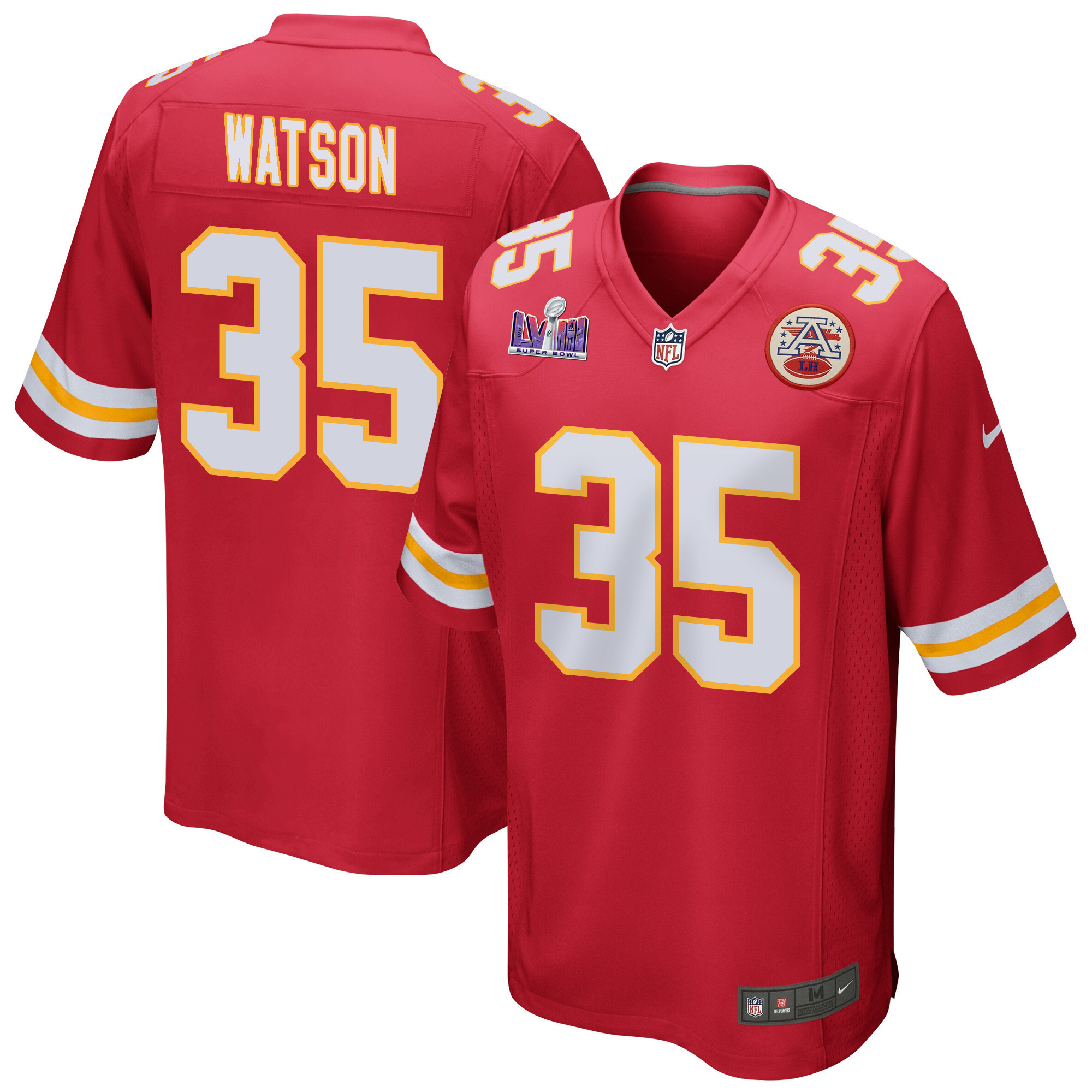 Jaylen Watson 35 Kansas City Chiefs Super Bowl LVIII Patch Game Men Jersey - Red
