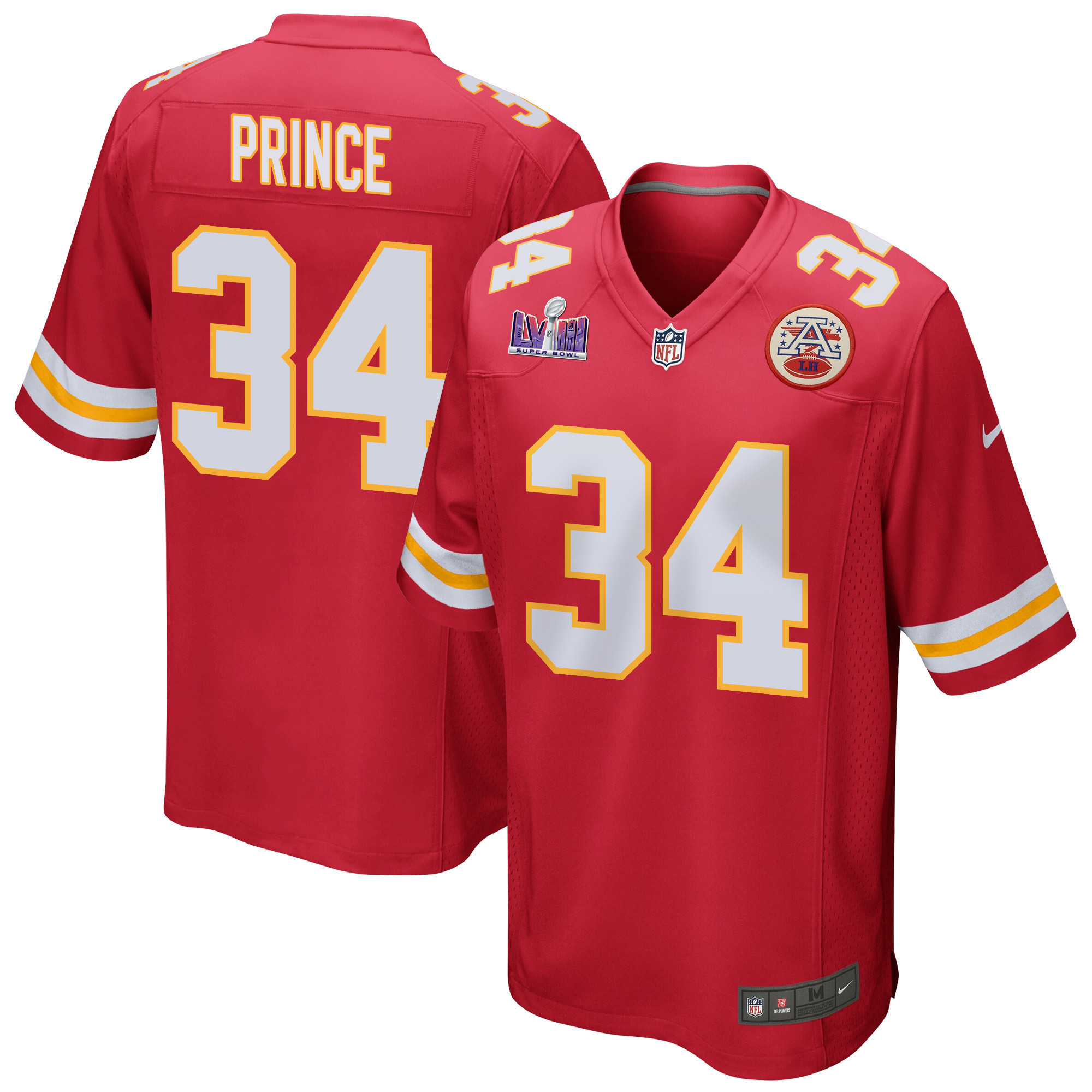 Deneric Prince 34 Kansas City Chiefs Super Bowl LVIII Patch Game Men Jersey - Red