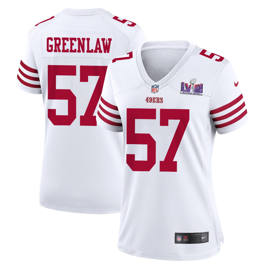 Dre Greenlaw 57 San Francisco 49ers Super Bowl LVIII Patch Game Women Jersey - White