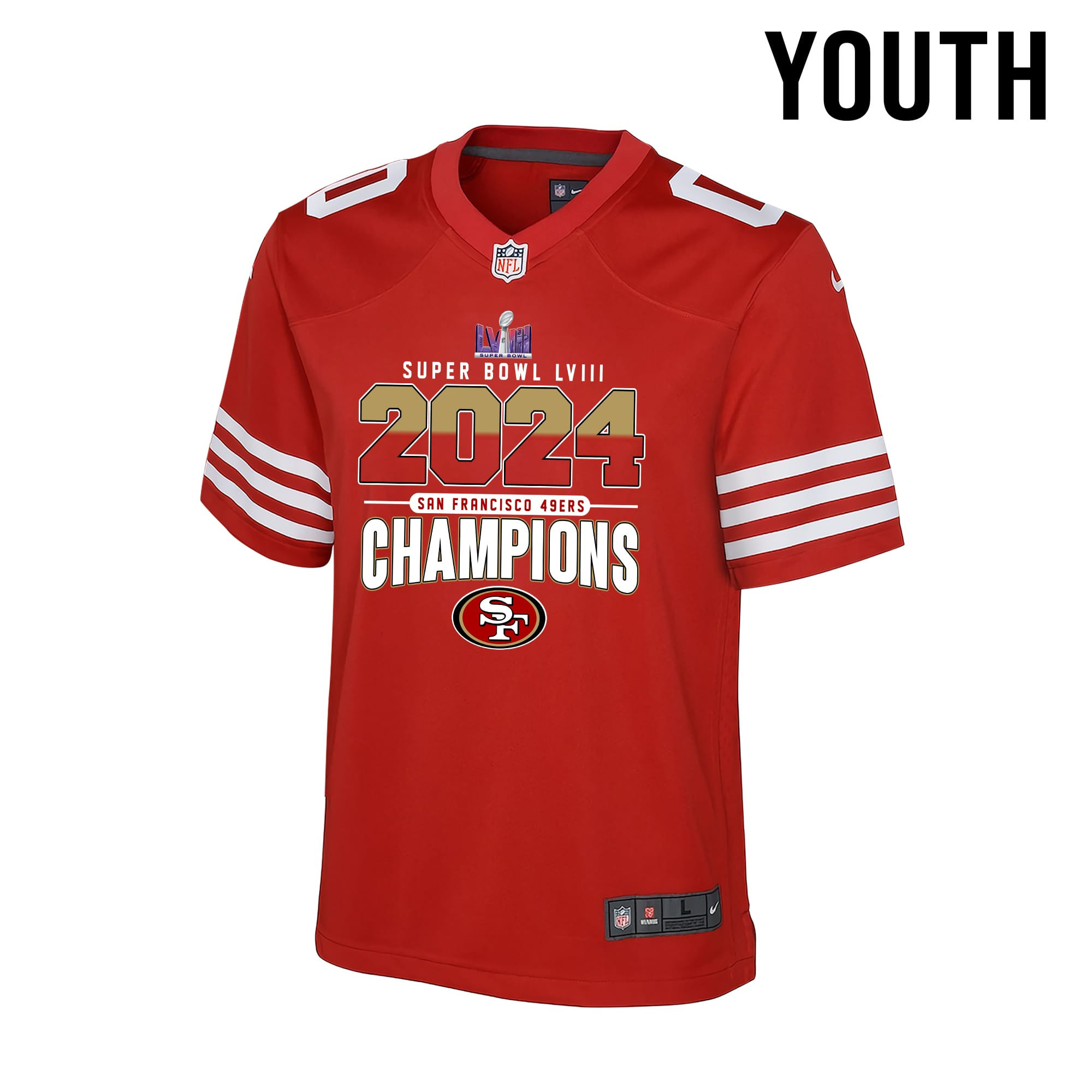 San Francisco 49ers Super Bowl LVIII 2024 Game YOUTH Jersey - Red V5