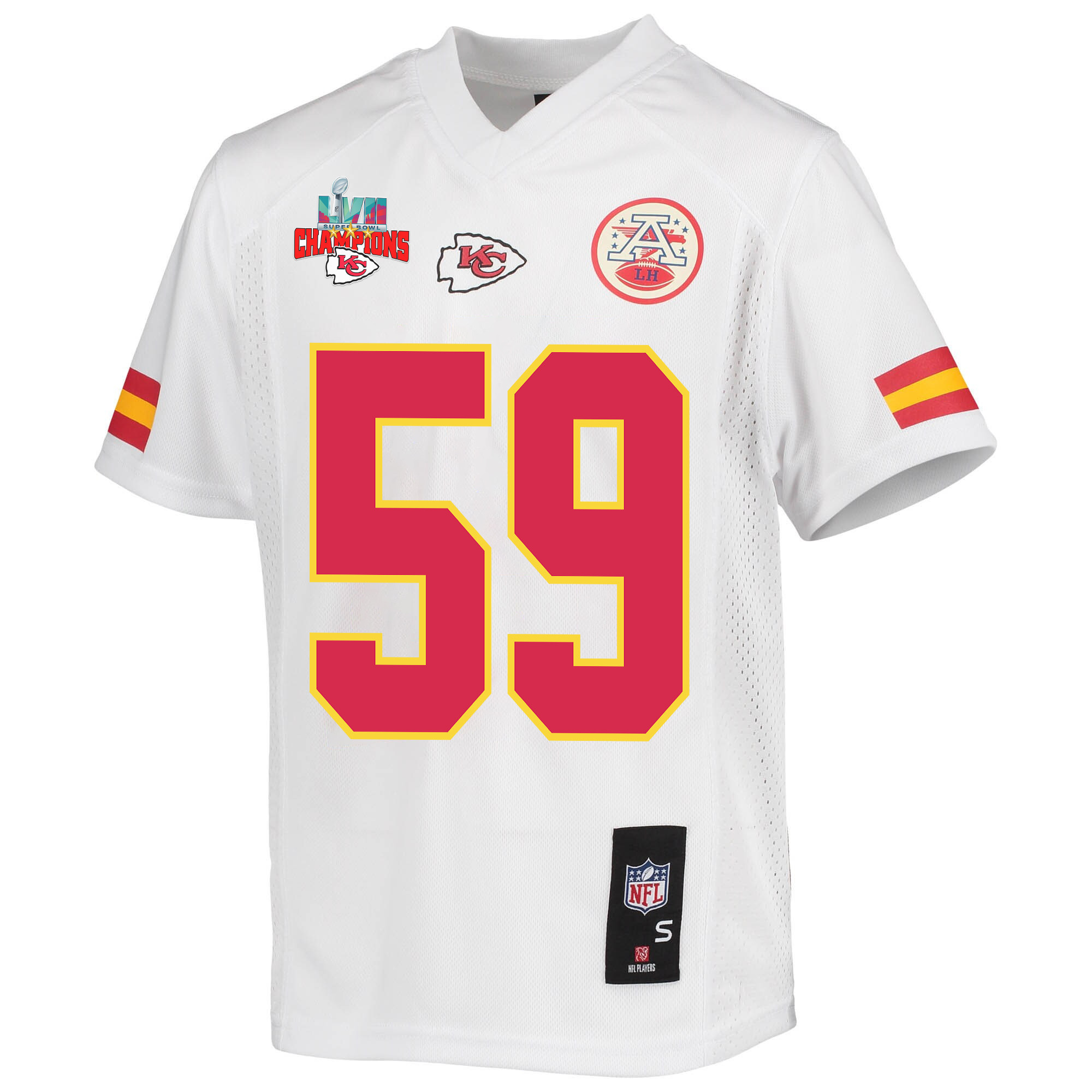 Joshua Kaindoh 59 Kansas City Chiefs Super Bowl LVII Champions 3 Stars Youth Game Jersey - White