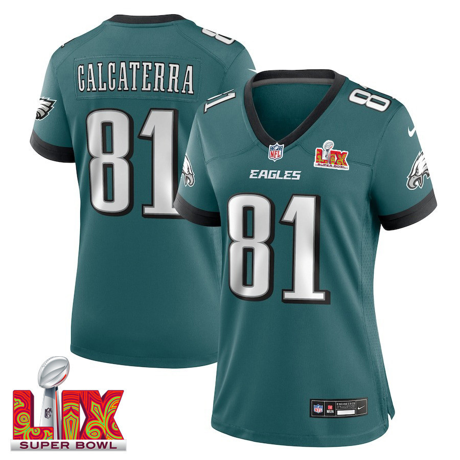 Grant Calcaterra #81 Philadelphia Eagles Super Bowl LIX Women's Jersey - Midnight Green