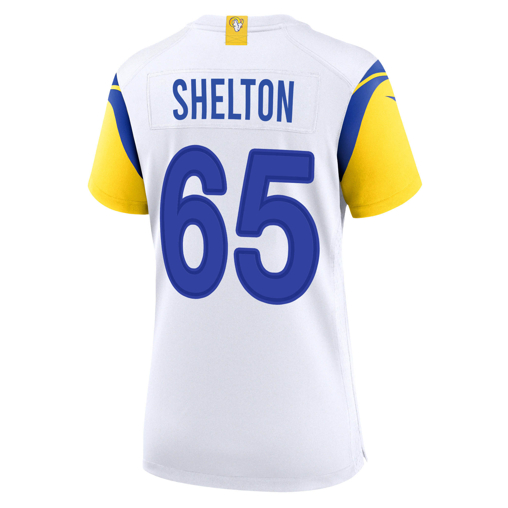 Super Bowl LVI Champions Los Angeles Rams Coleman Shelton 65 White Women's Jersey Jersey