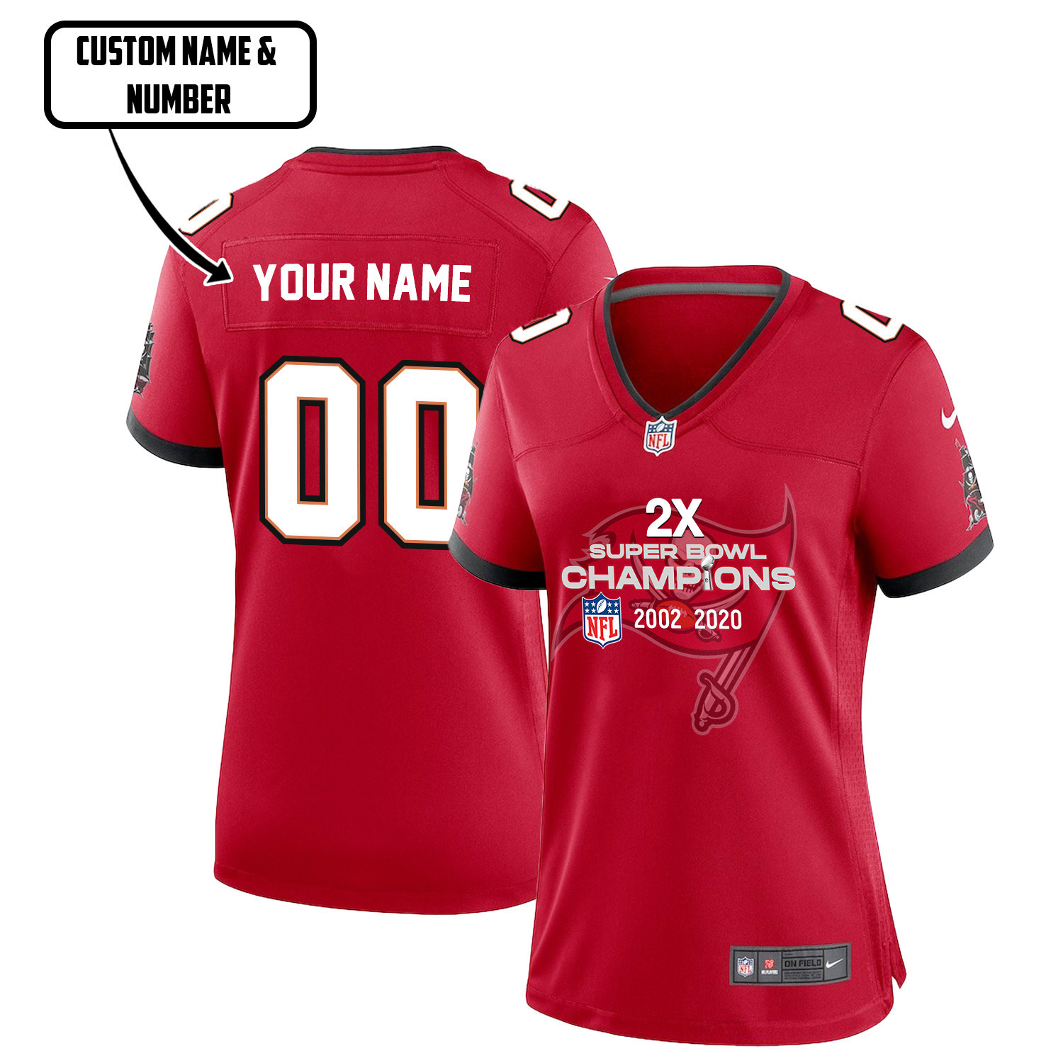 Tampa Bay Buccaneers 2X Super Bowl Champions Jersey - Women, Red