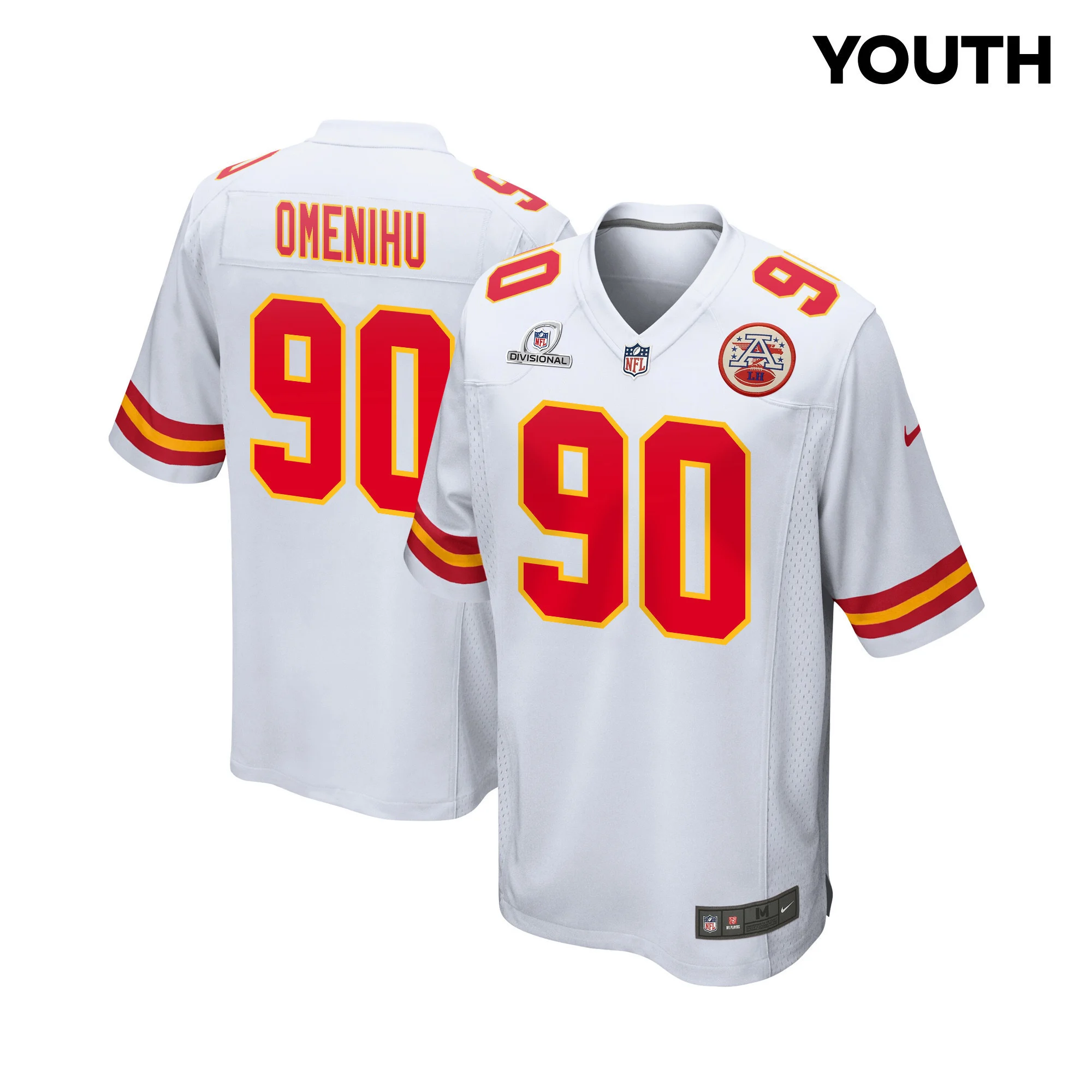 Charles Omenihu 90 Kansas City Chiefs Super Bowl LVIII Patch Game YOUTH Jersey - White