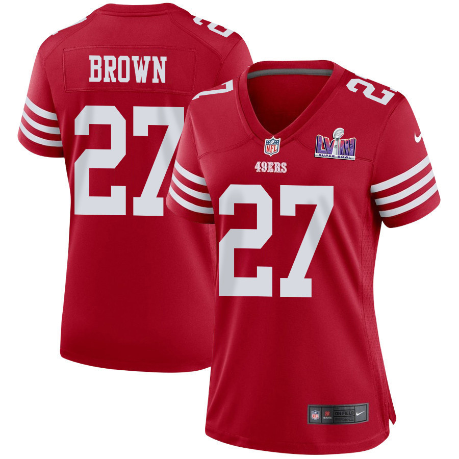 Ji'Ayir Brown 27 San Francisco 49ers Super Bowl LVIII Patch Game Women Jersey - Scarlet