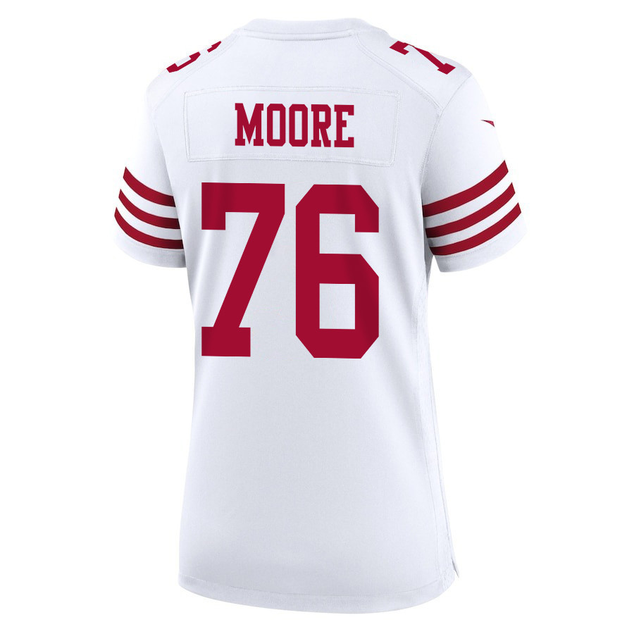 Jaylon Moore 76 San Francisco 49ers Super Bowl LVIII Patch Game Women Jersey - White