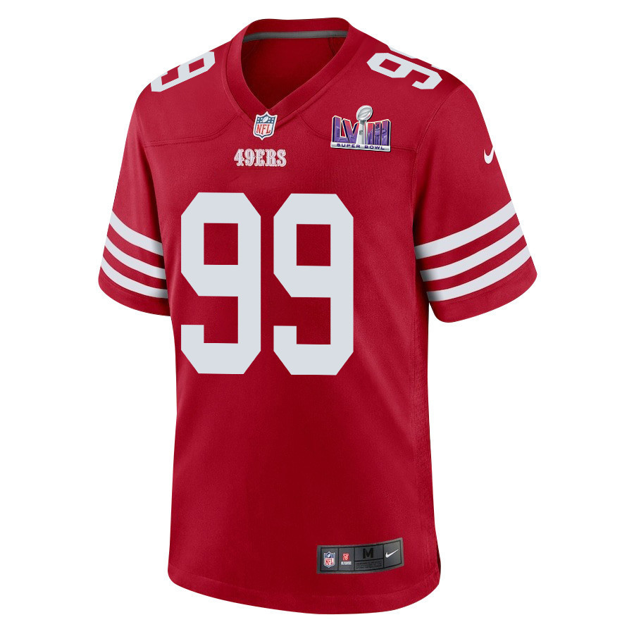 Javon Kinlaw 99 San Francisco 49ers Super Bowl LVIII Patch Game Men Jersey - Scarlet
