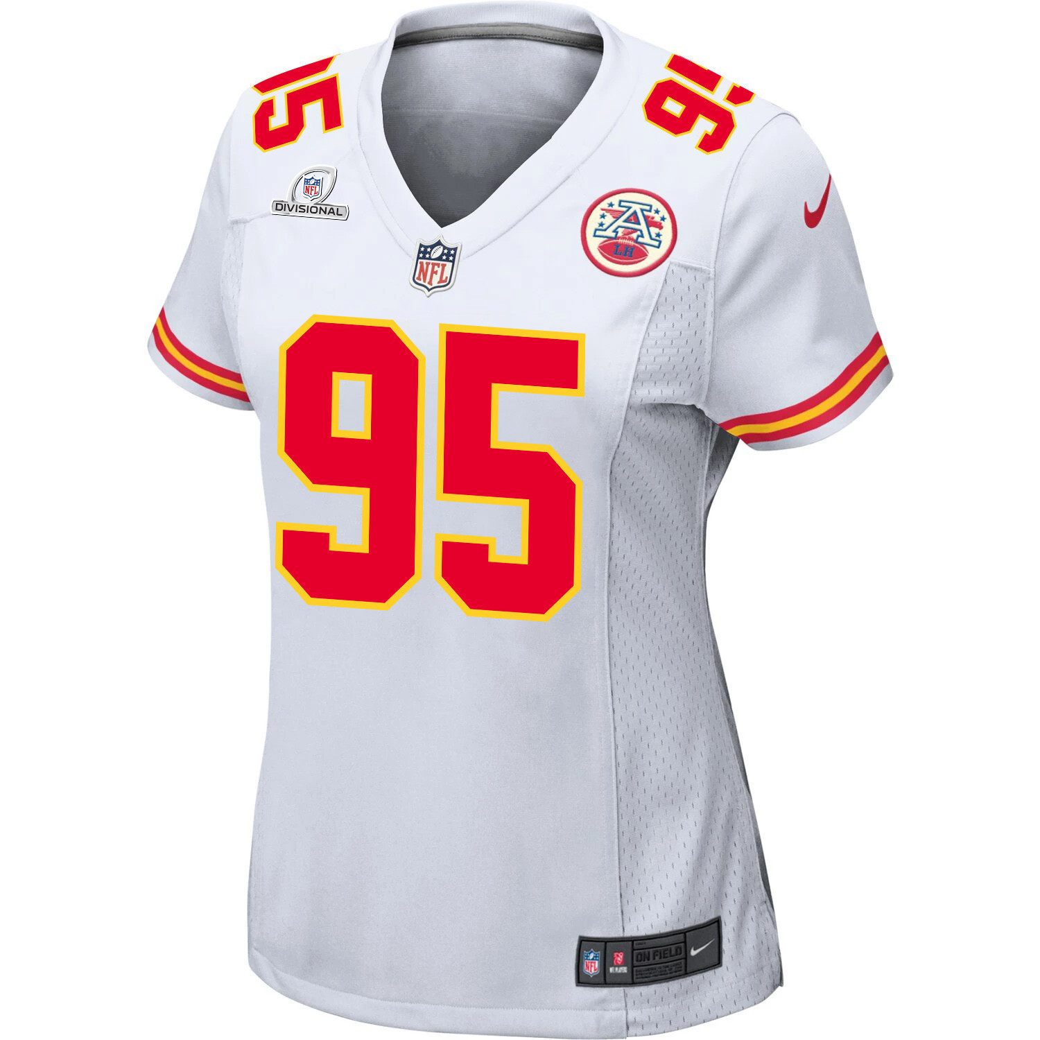Chris Jones 95 Kansas City Chiefs Super Bowl LVIII Patch Game Women Jersey - White