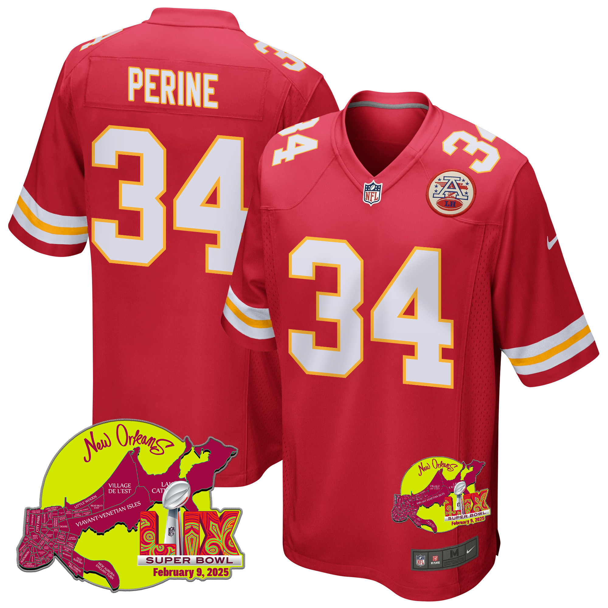 Samaje Perine 34 Kansas City Chiefs Super Bowl LIX New Orleans Patch Game Men Jersey - Red
