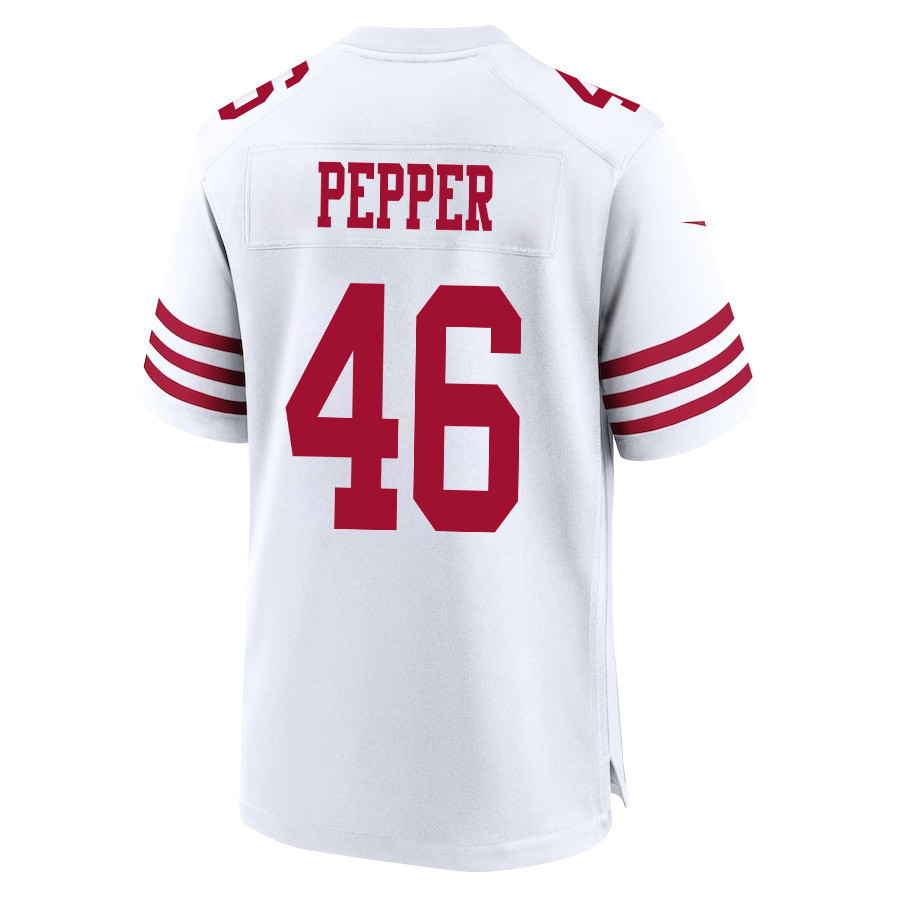 Taybor Pepper 46 San Francisco 49ers Super Bowl LVIII Patch Game Men Jersey - White