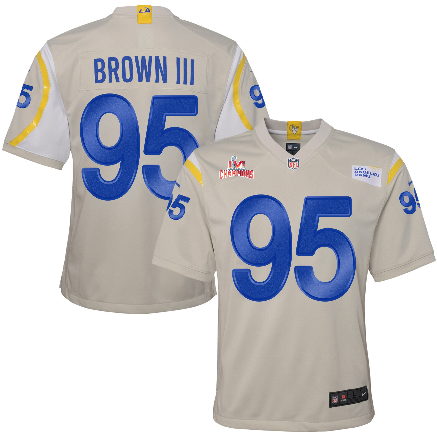 Super Bowl LVI Champions Los Angeles Rams Bobby Brown III 95 Bone Youth's Jersey Jersey