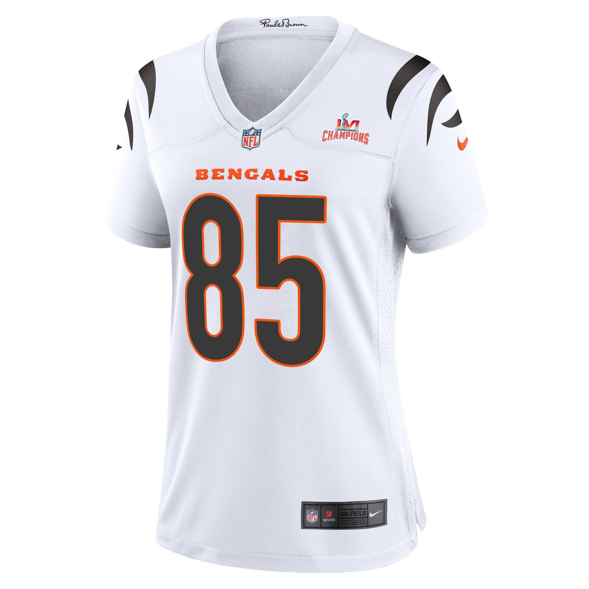 Super Bowl LVI Champions Cincinnati Bengals Tee Higgins 85 White Women's Jersey Jersey