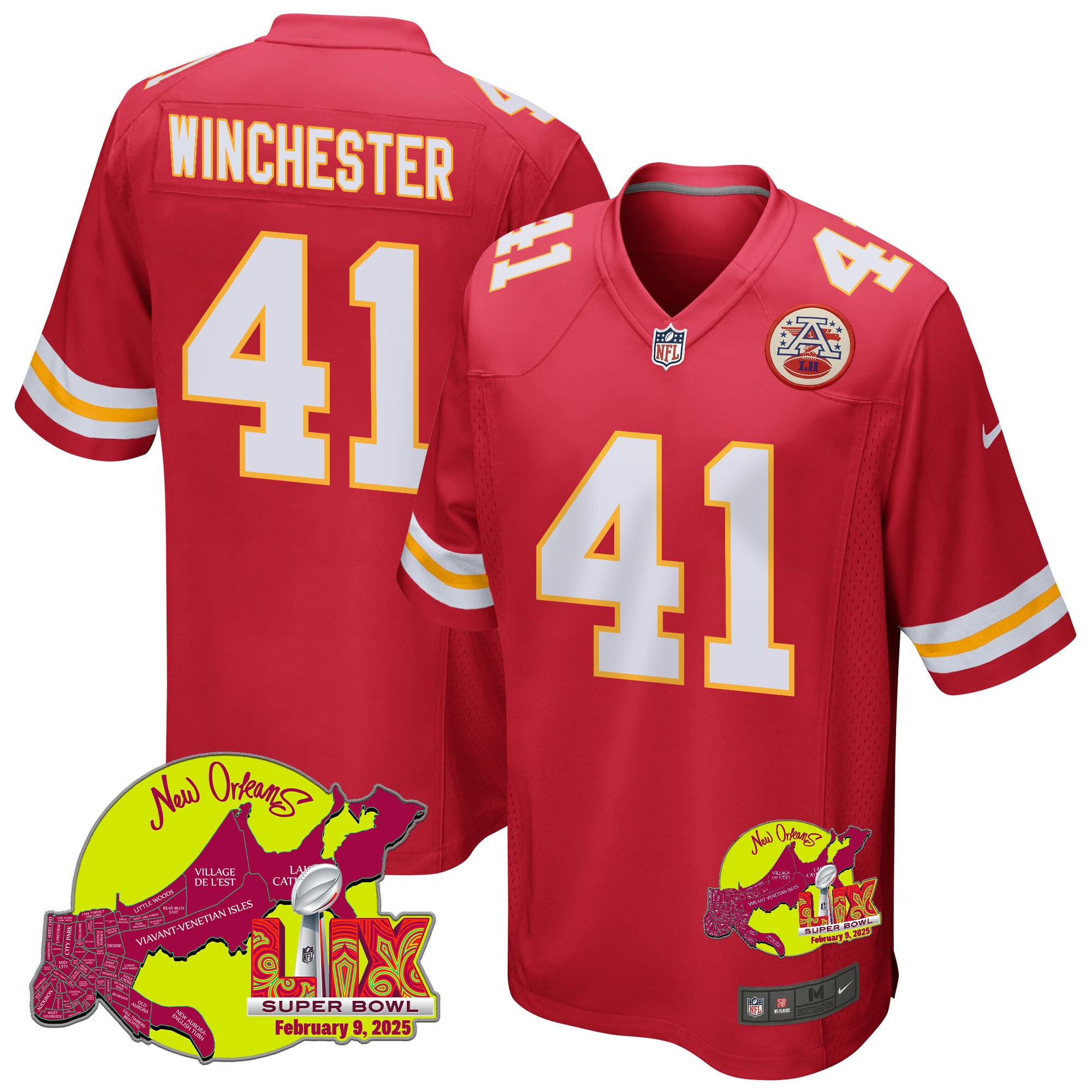 James Winchester 41 Kansas City Chiefs Super Bowl LIX New Orleans Patch Game Men Jersey - Red