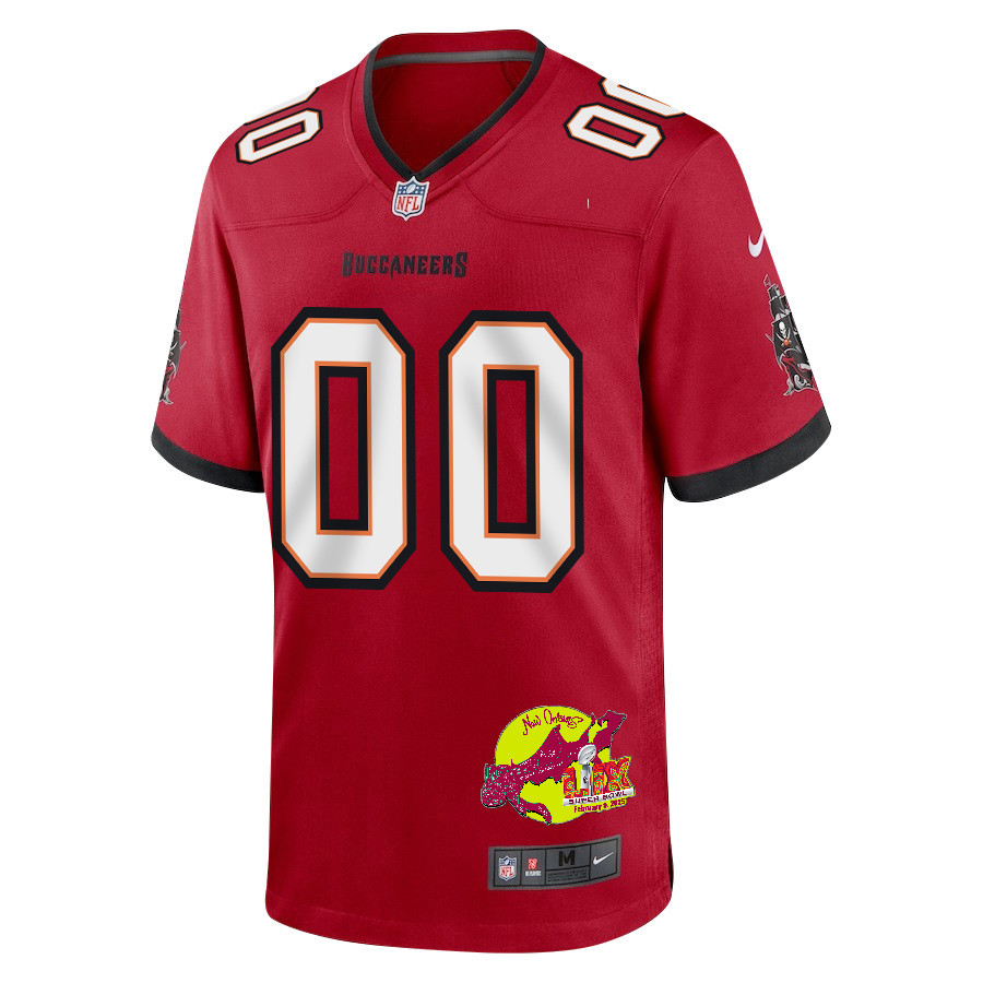 Tampa Bay Buccaneers Super Bowl LIX New Orleans Patch Game Men Custom Jersey - Red