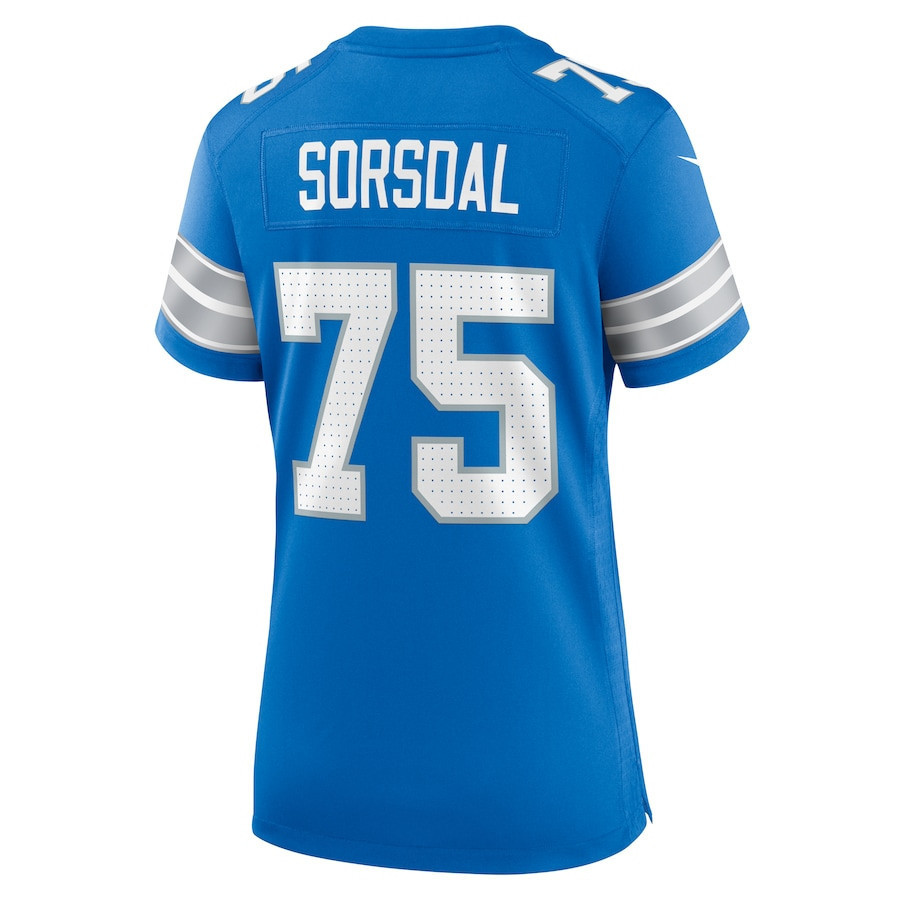 Colby Sorsdal #75 Detroit Lions Super Bowl LIX Women's Jersey - Blue