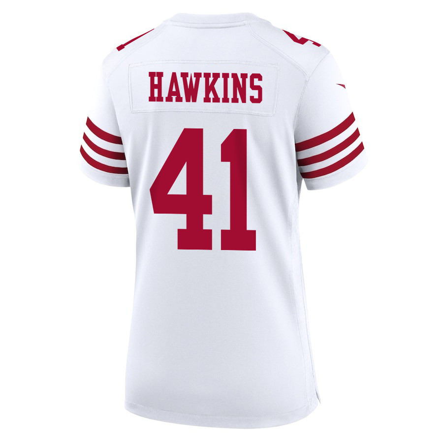 Tayler Hawkins 41 San Francisco 49ers Super Bowl LVIII Patch Game Women Jersey - White