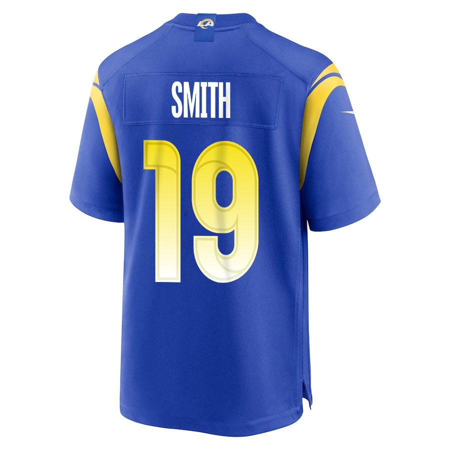 Xavier Smith 19 Los Angeles Rams Super Bowl LIX New Orleans Patch Game Men Jersey - Royal