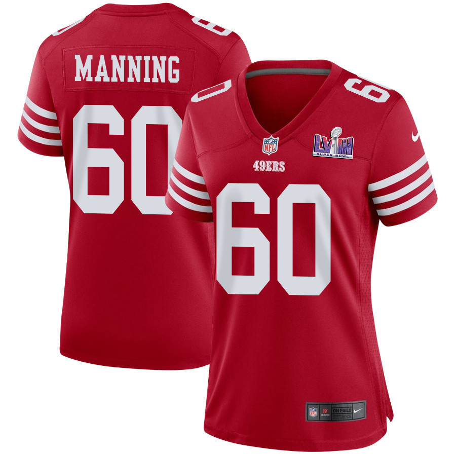 Ilm Manning 60 San Francisco 49ers Super Bowl LVIII Patch Game Women Jersey - Scarlet
