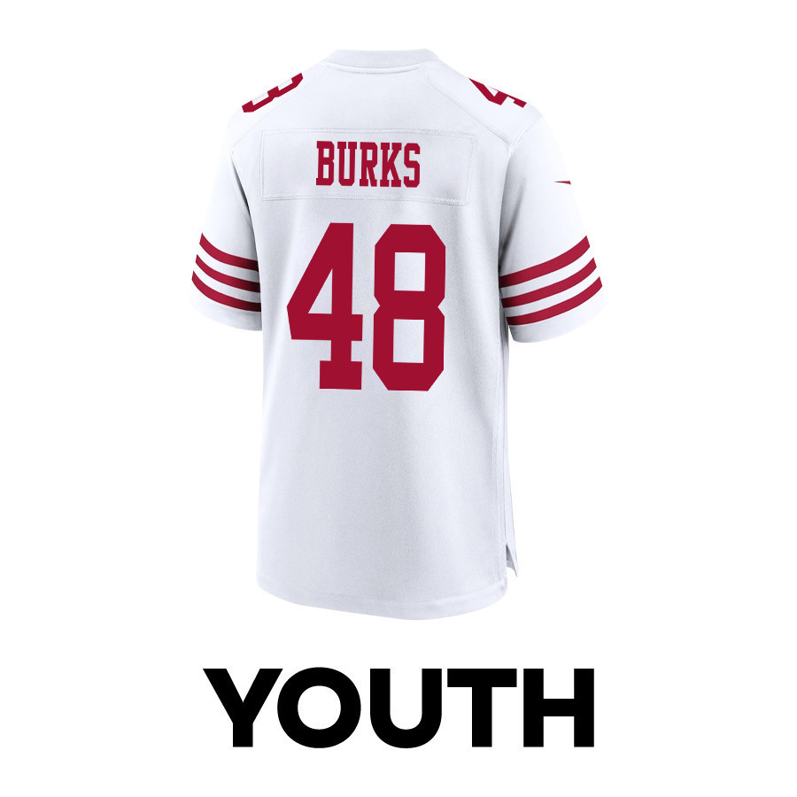 Oren Burks 48 San Francisco 49ers Super Bowl LVIII Patch Game YOUTH Jersey - White