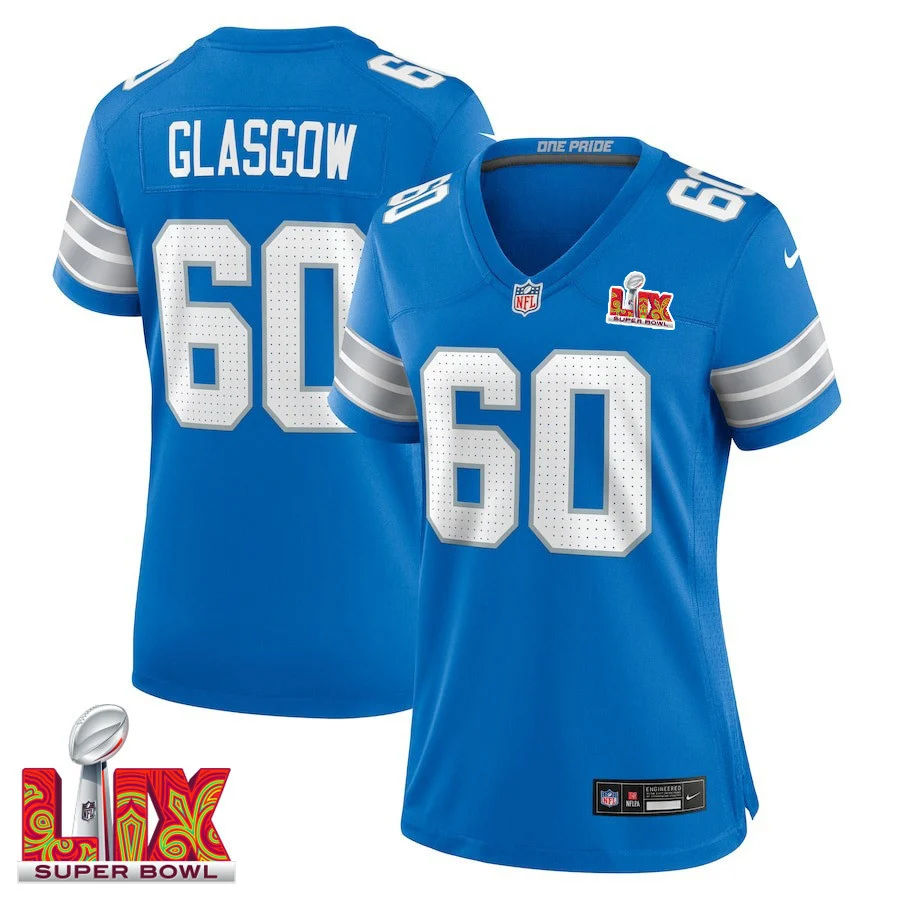 Graham Glasgow #60 Detroit Lions Super Bowl LIX Women's Jersey - Blue
