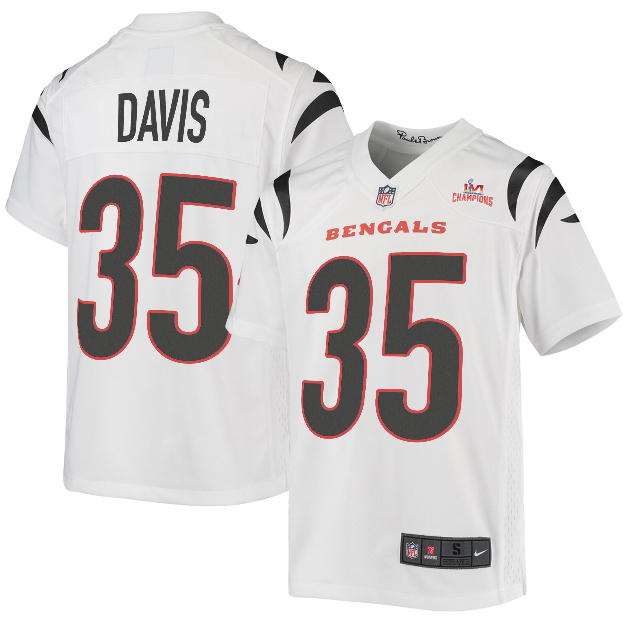 Super Bowl LVI Champions Cincinnati Bengals Jalen Davis 35 White Youth's Jersey Jersey