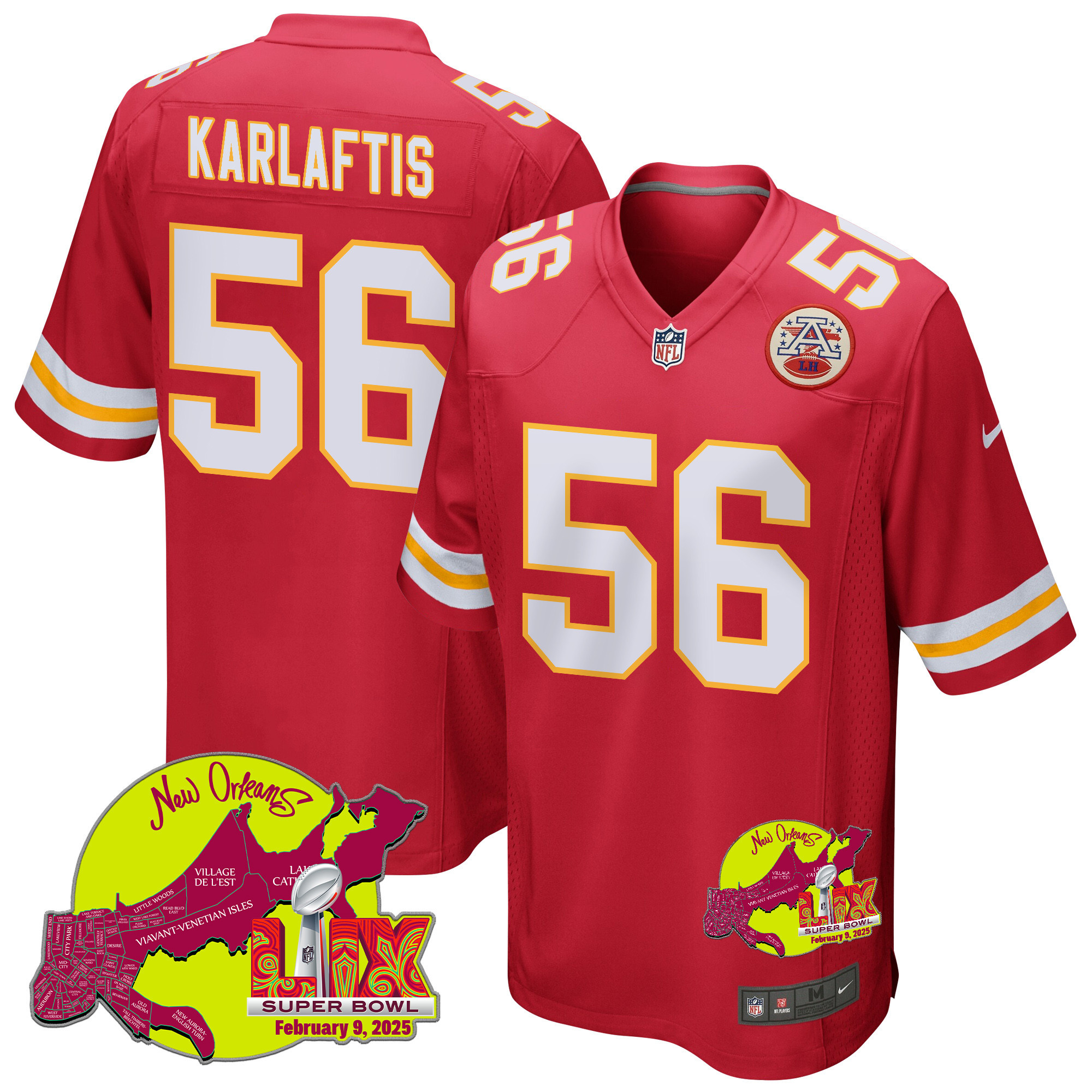 George Karlaftis 56 Kansas City Chiefs Super Bowl LIX New Orleans Patch Game Men Jersey - Red
