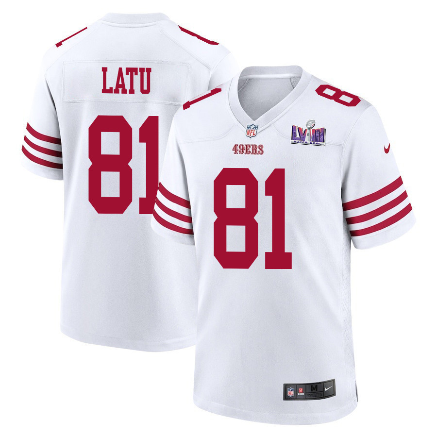 Cameron Latu 81 San Francisco 49ers Super Bowl LVIII Patch Game Men Jersey - White