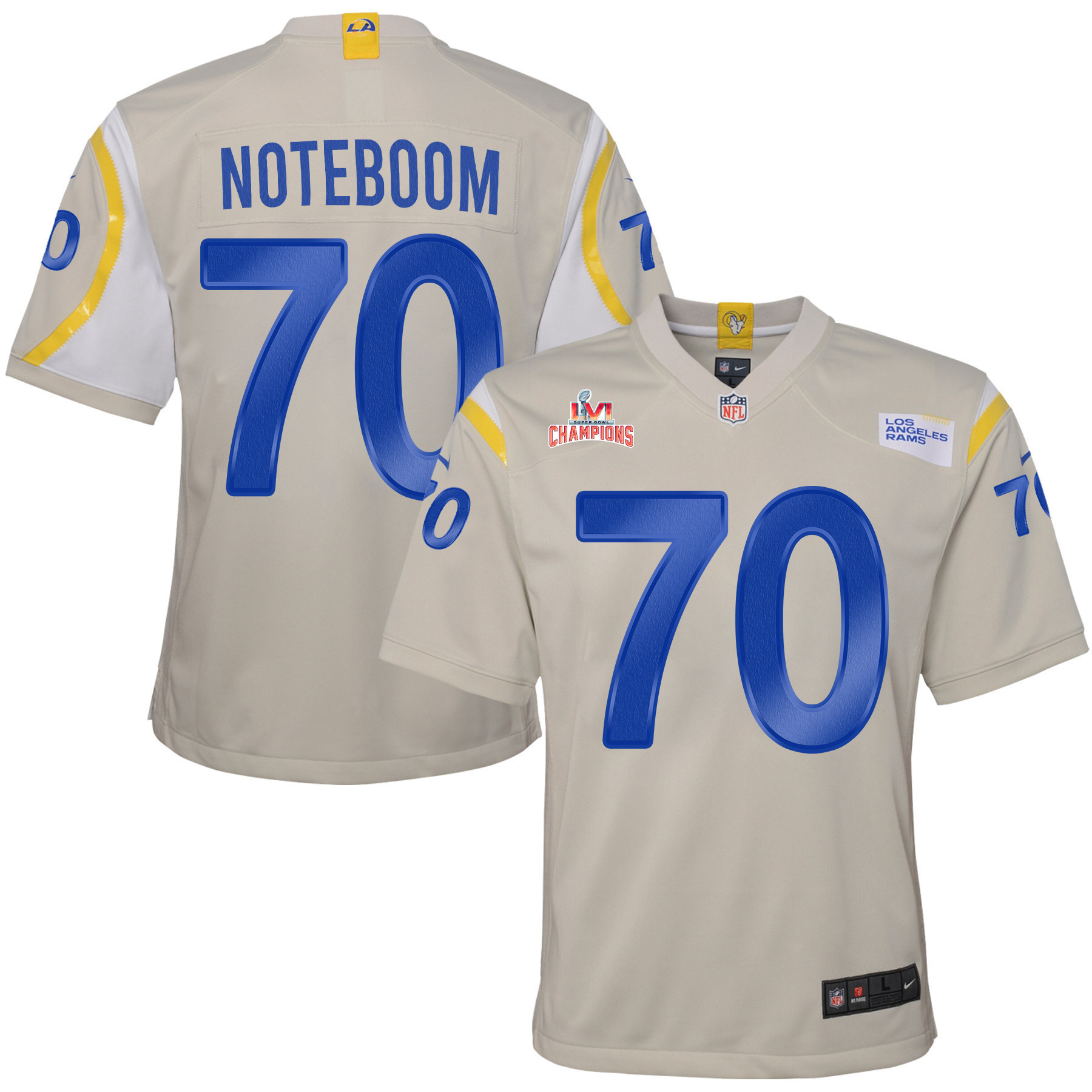 Super Bowl LVI Champions Los Angeles Rams Joe Noteboom 70 Bone Youth's Jersey Jersey