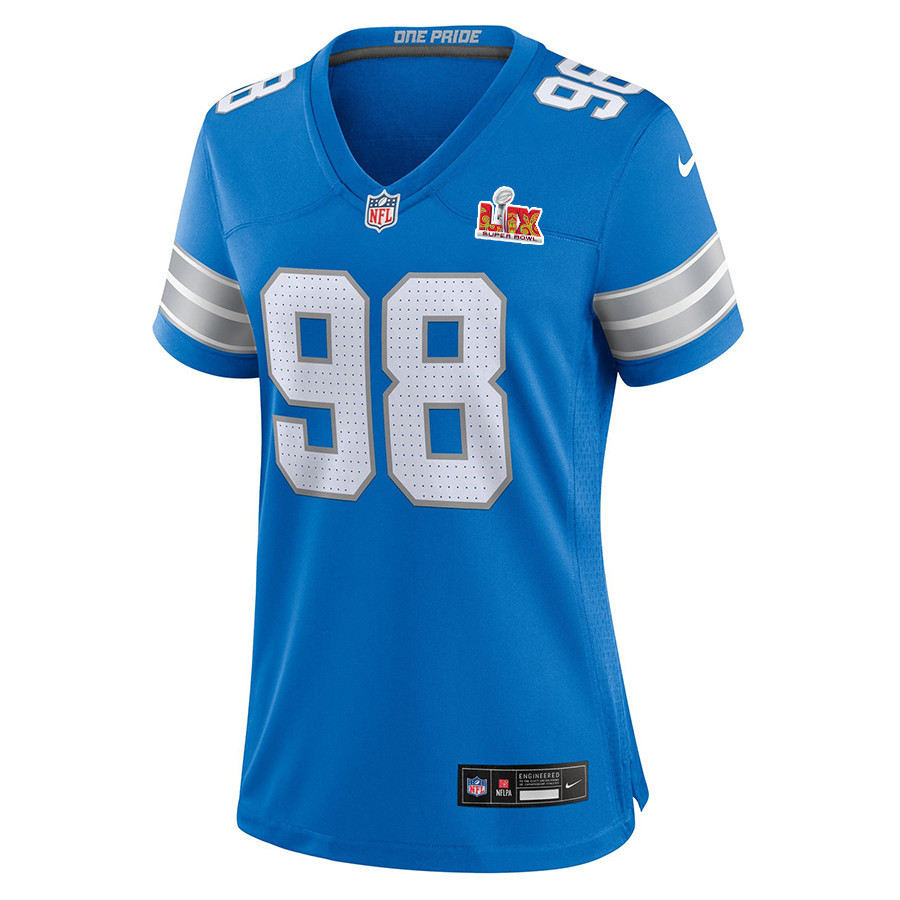 DJ Reader #98 Detroit Lions Super Bowl LIX Women's Jersey - Blue