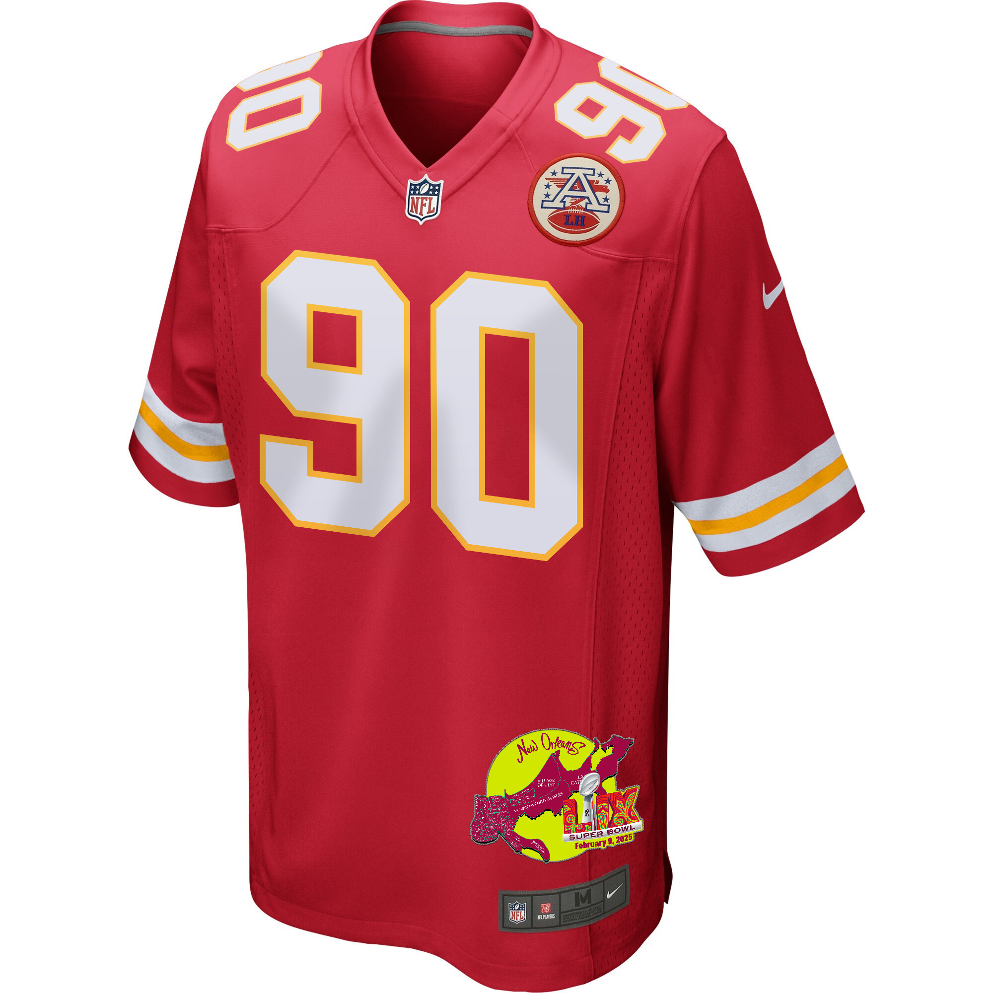 Charles Omenihu 90 Kansas City Chiefs Super Bowl LIX New Orleans Patch Game Men Jersey - Red