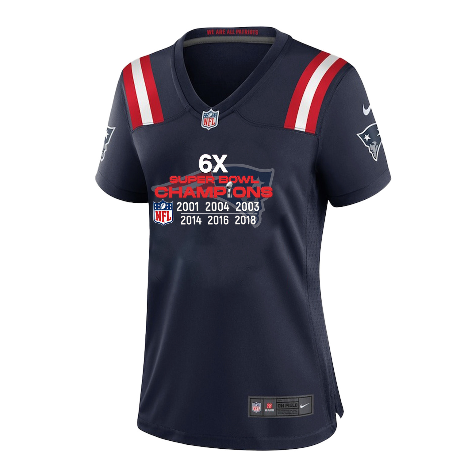 New England Patriots 6X Super Bowl Champions Jersey - Women, Navy