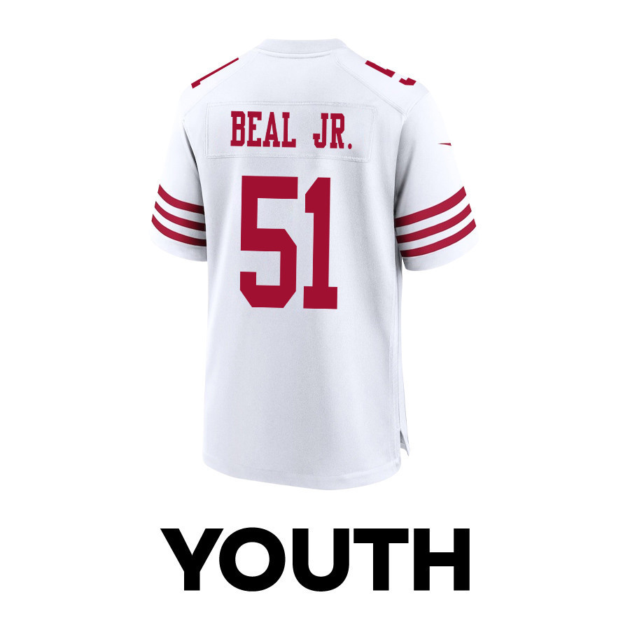 Robert Beal Jr. 51 San Francisco 49ers Super Bowl LVIII Patch Game YOUTH Jersey - White