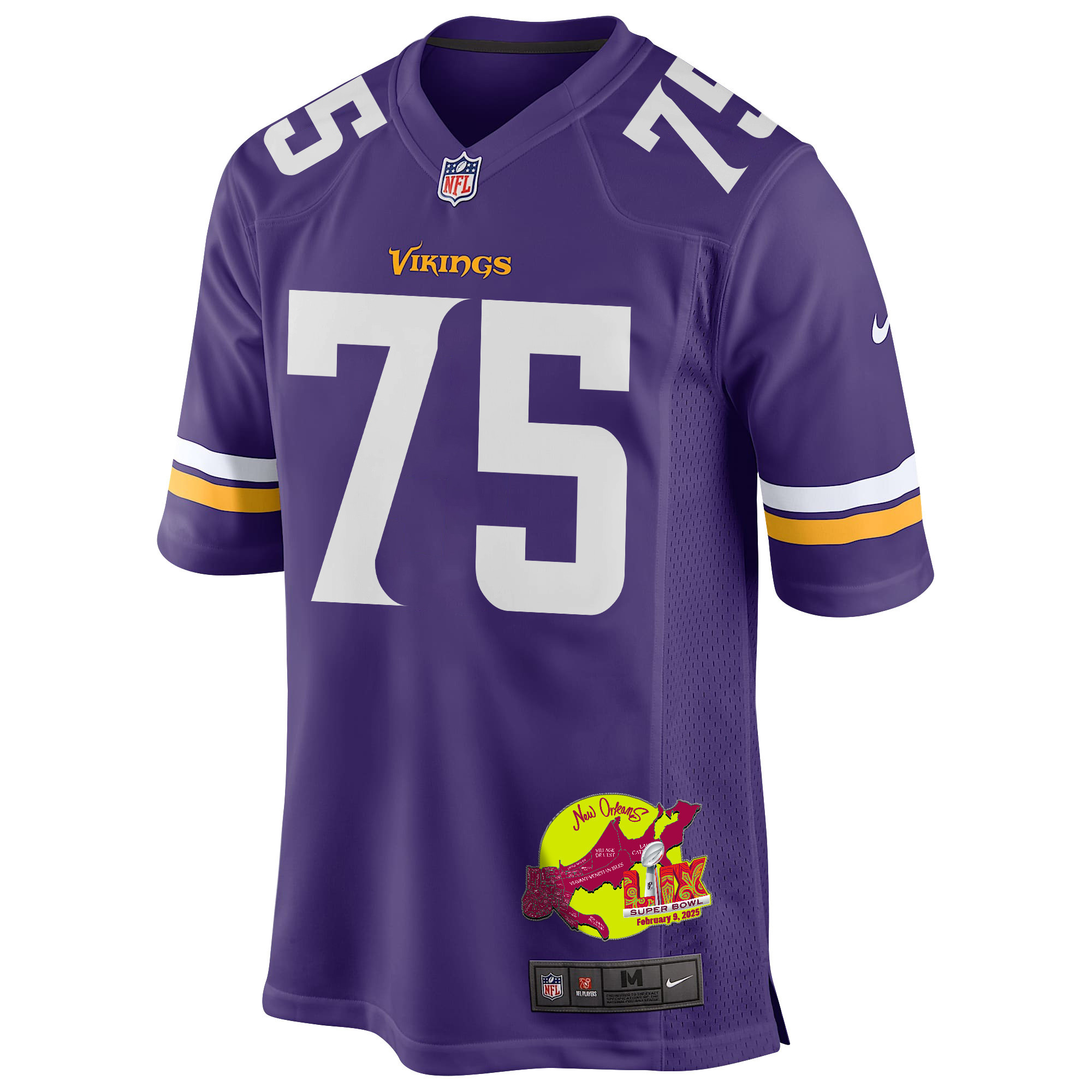 Brian O'Neill 75 Minnesota Vikings Super Bowl LIX New Orleans Patch Game Men Jersey - Purple