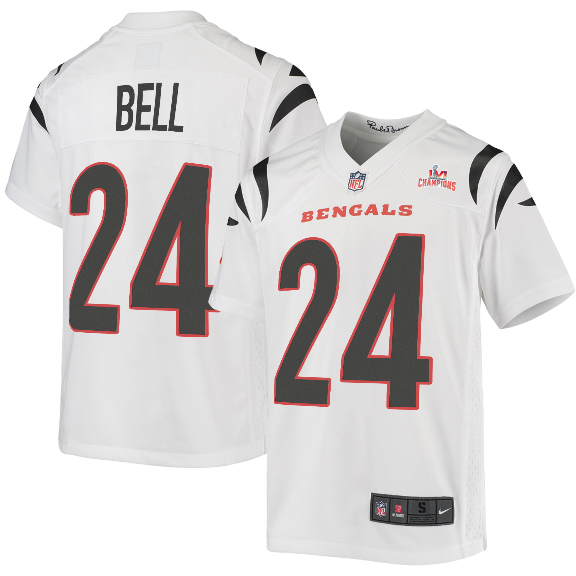 Super Bowl LVI Champions Cincinnati Bengals Vonn Bell 24 White Youth's Jersey Jersey