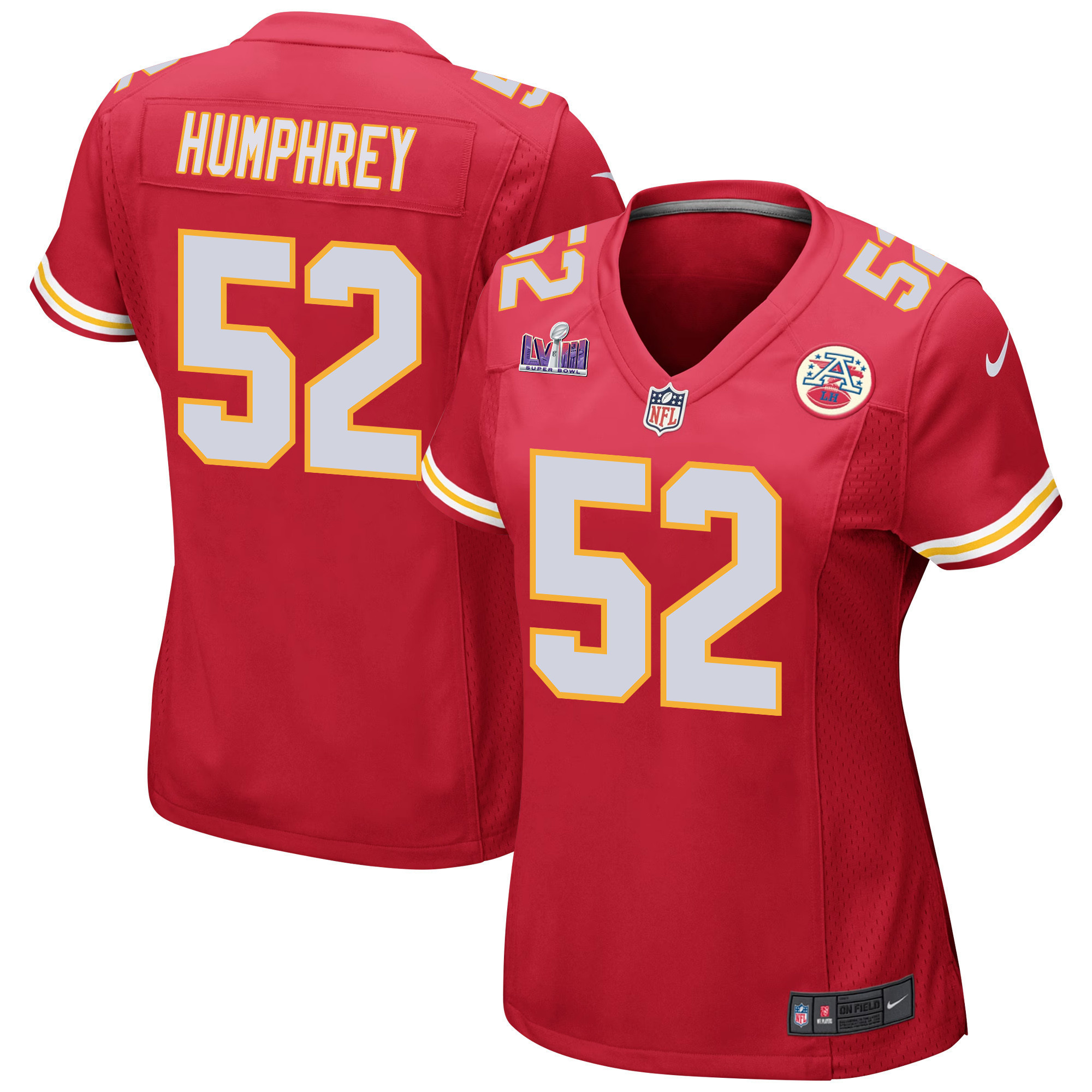 Creed Humphrey 52 Kansas City Chiefs Super Bowl LVIII Patch Game Women Jersey - Red